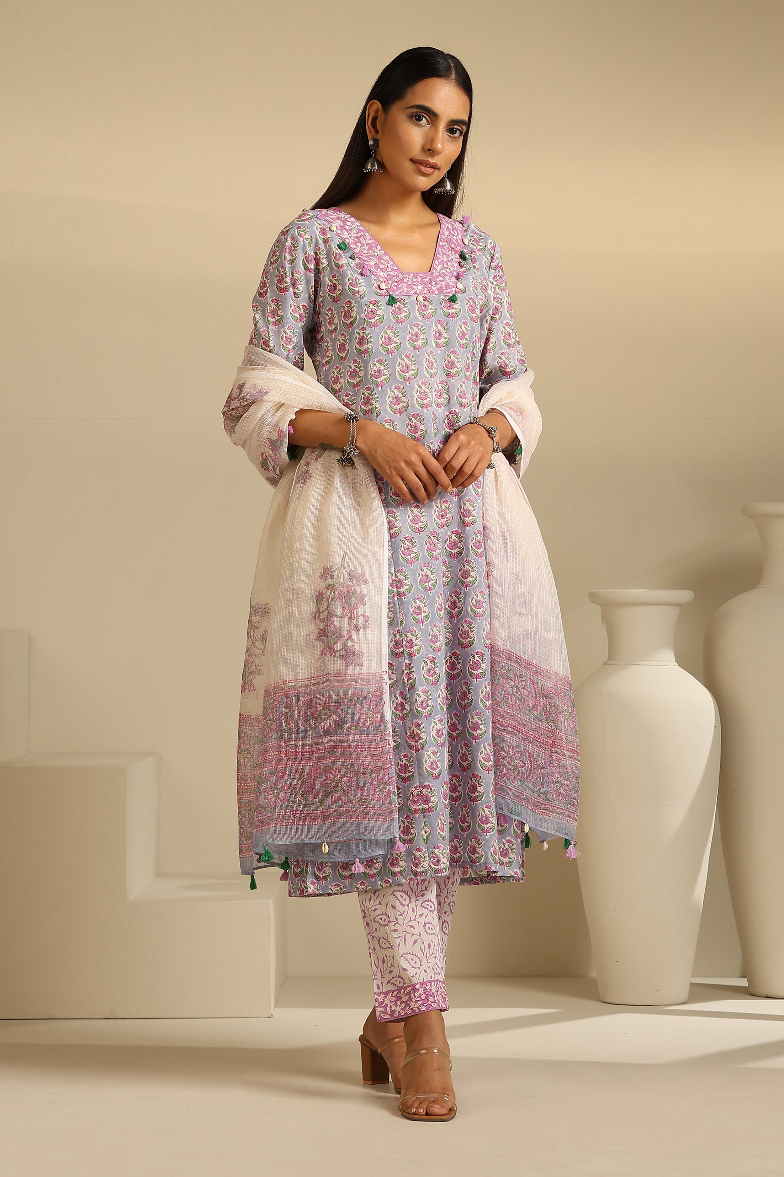 a-line panelled kurta amethyst aura