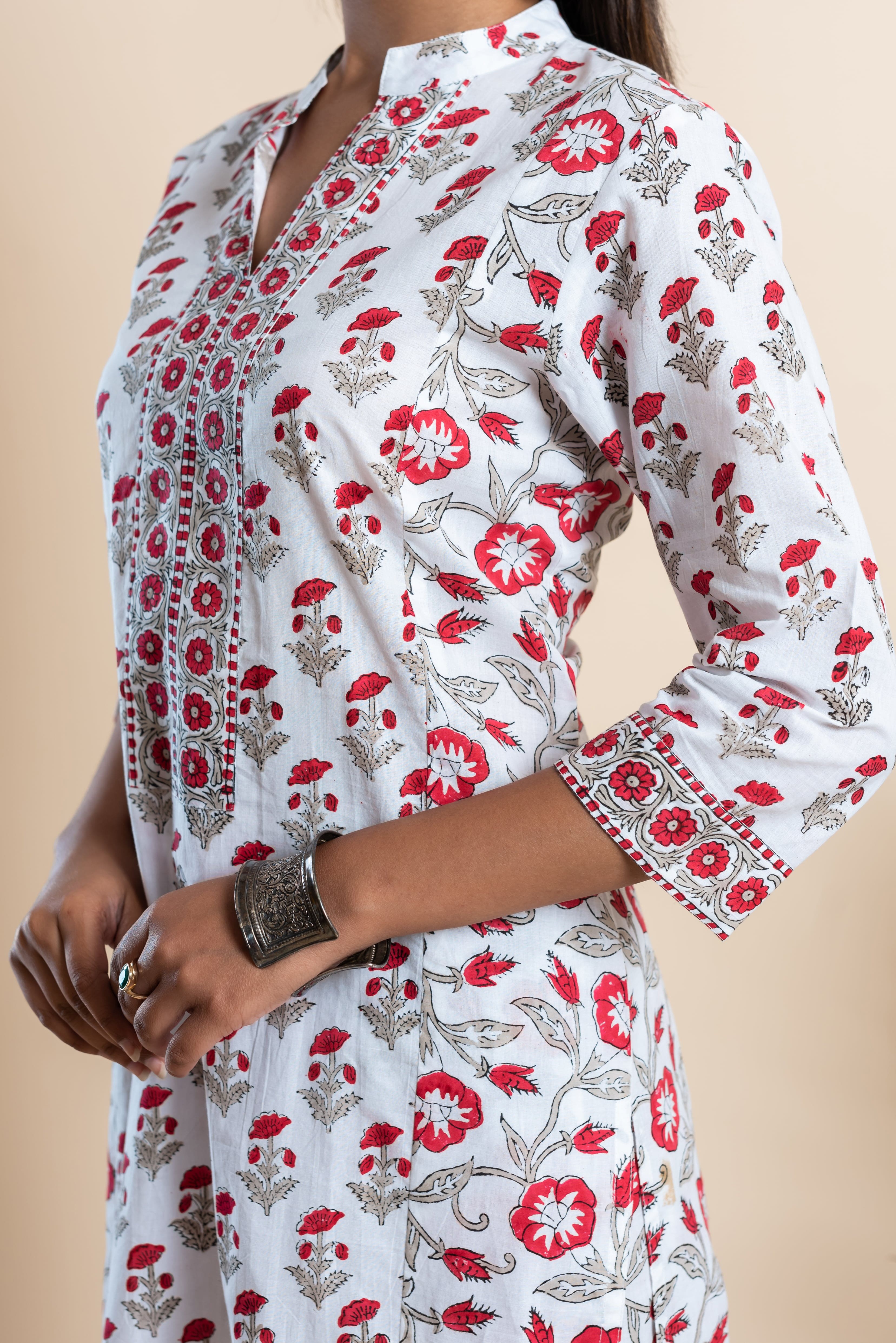 Red Blossom Floral Kurta Set of 3