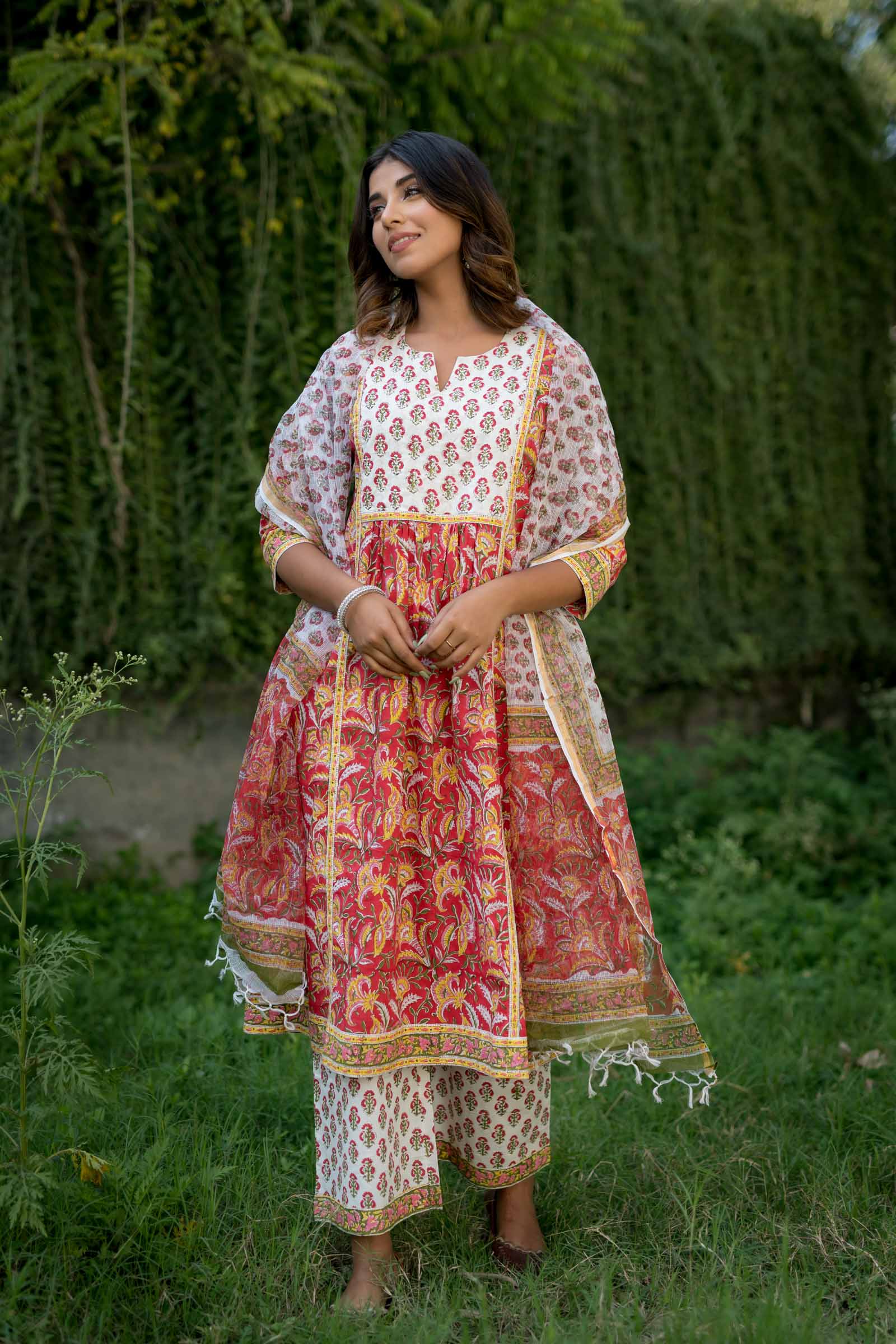 Vermillion Red Aline Kurta Set of 3