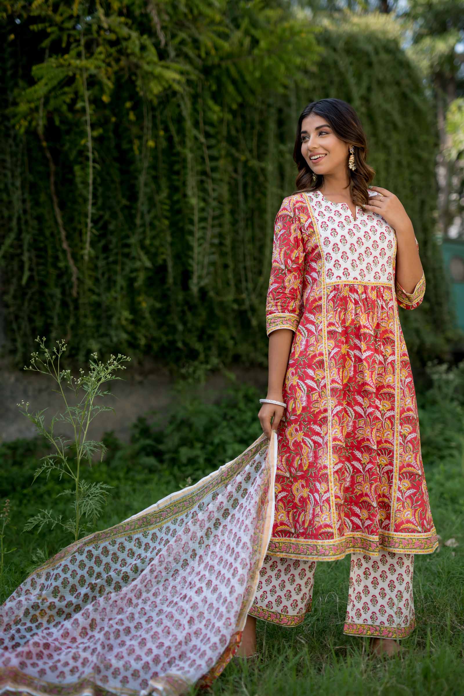 Vermillion Red Aline Kurta Set of 3