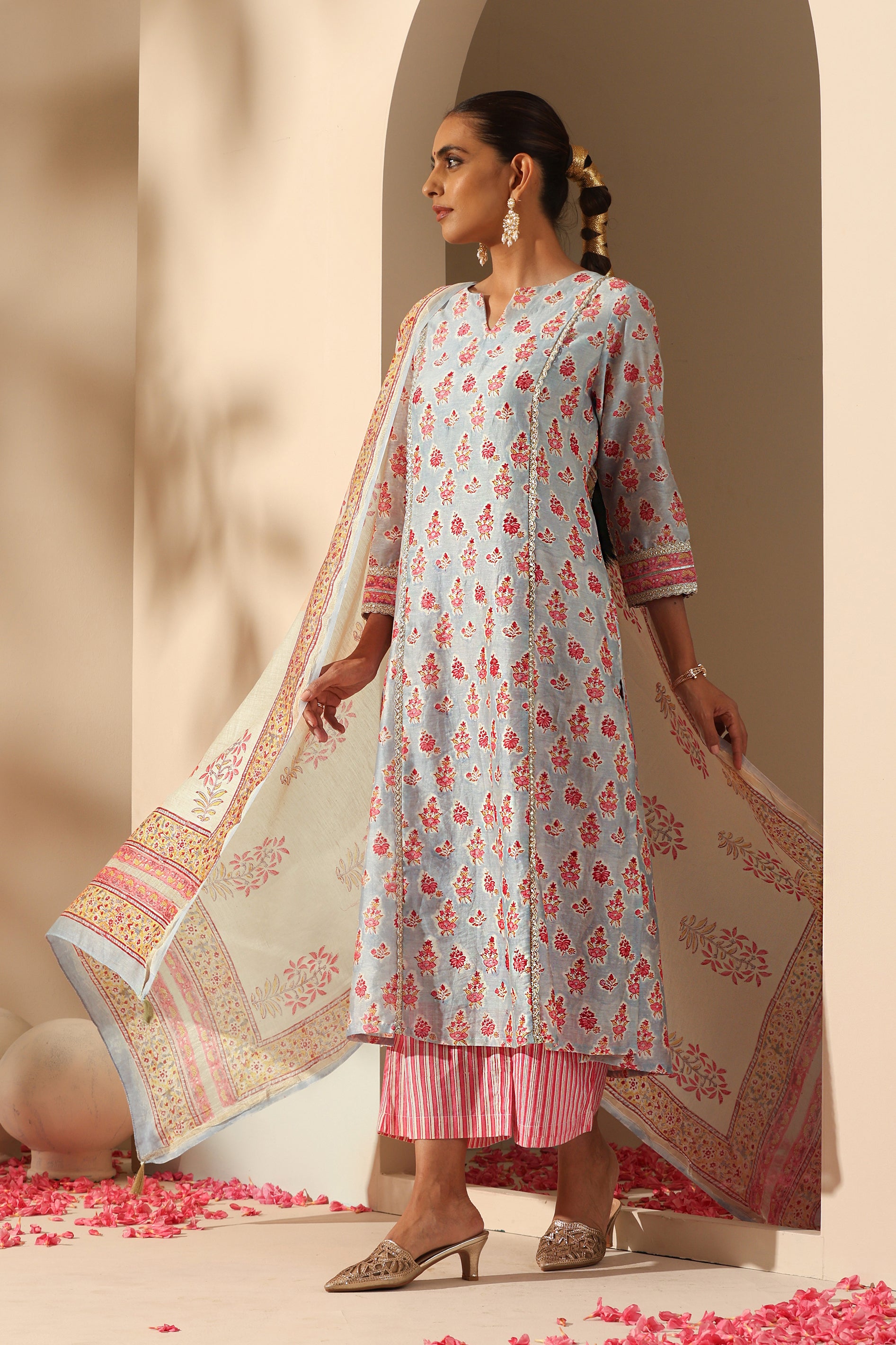 Calla Blue Chanderi Kurta Set of 3