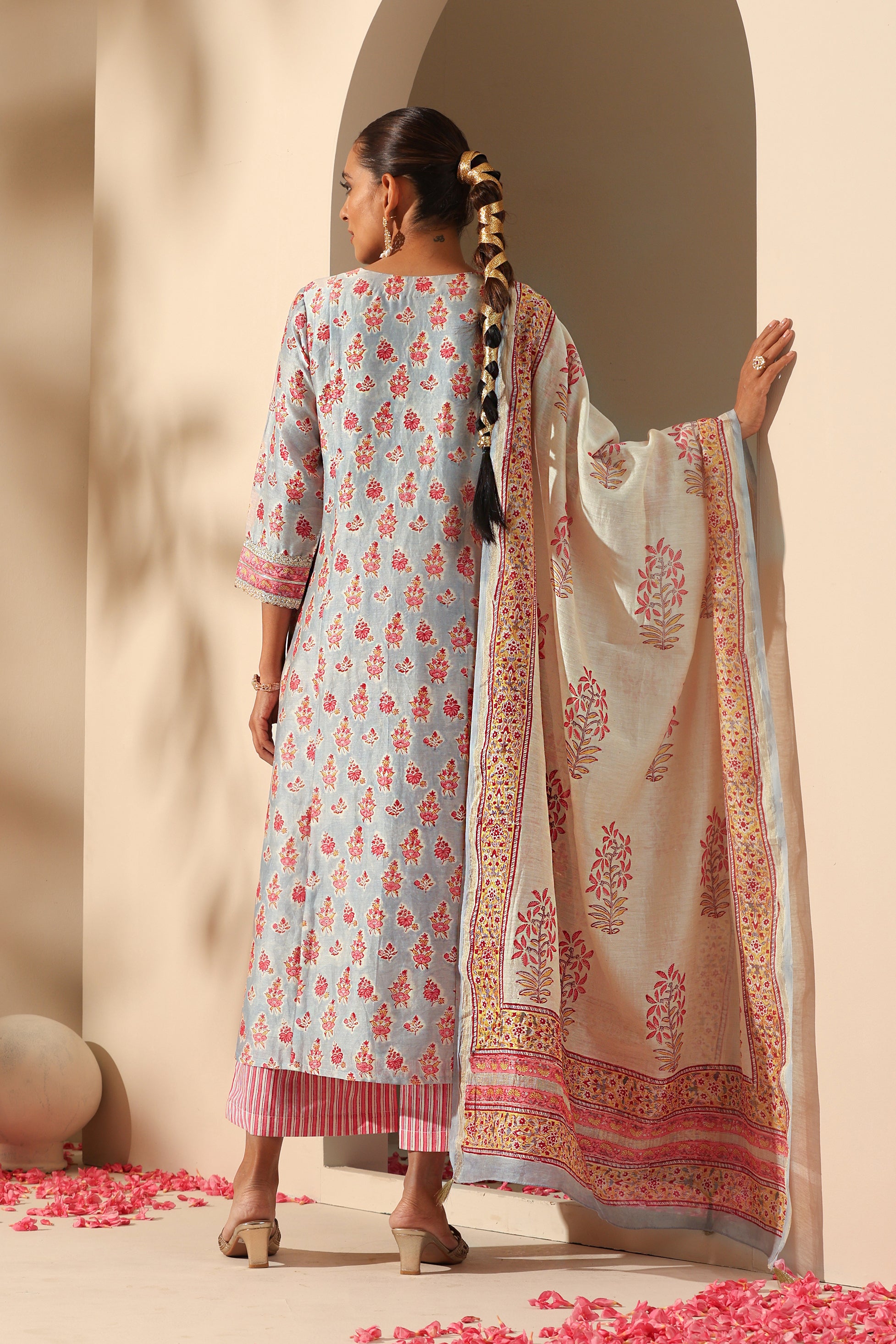 Calla Blue Chanderi Kurta Set of 3