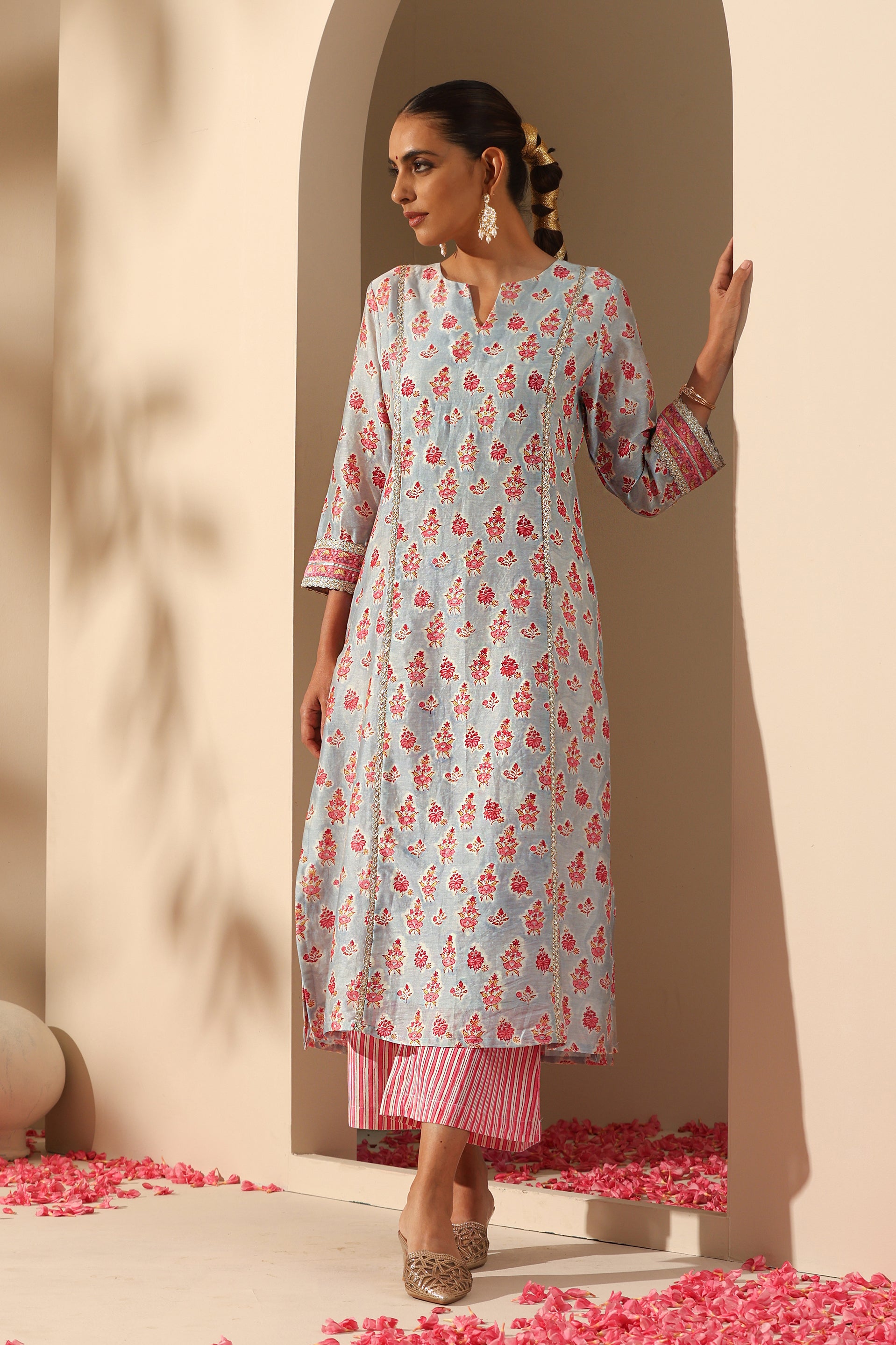 Calla Blue Chanderi Kurta Set of 3