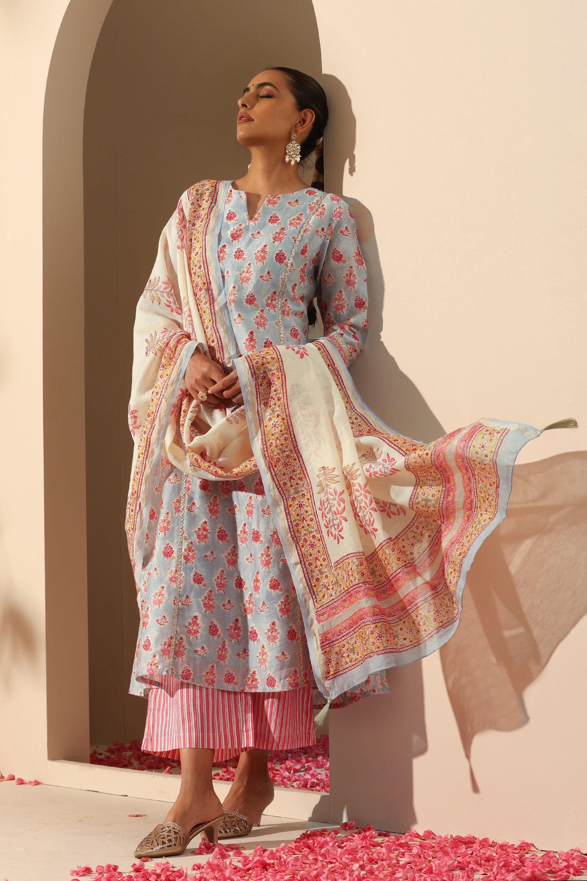 Calla Blue Chanderi Kurta Set of 3