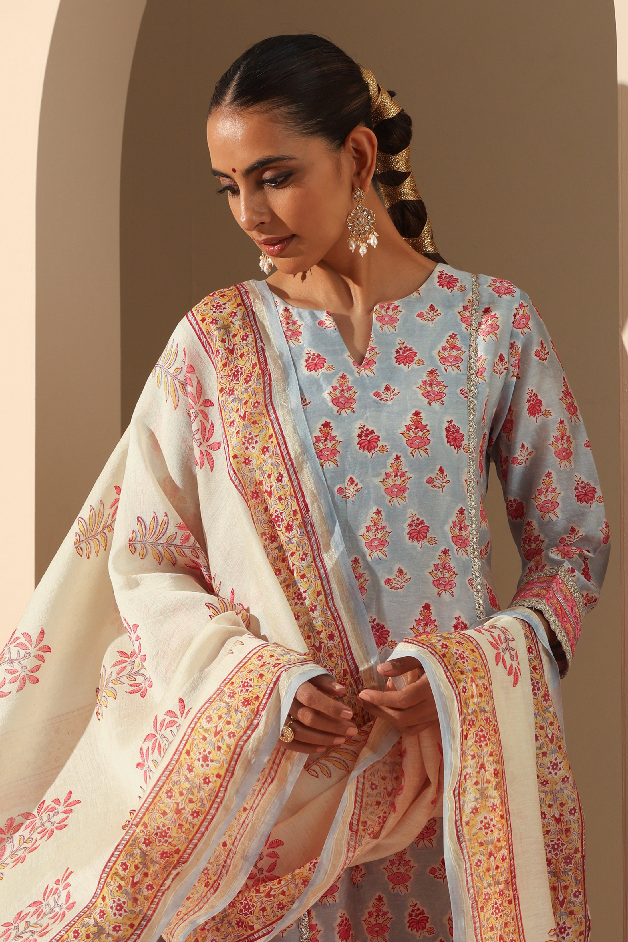 Calla Blue Chanderi Kurta Set of 3