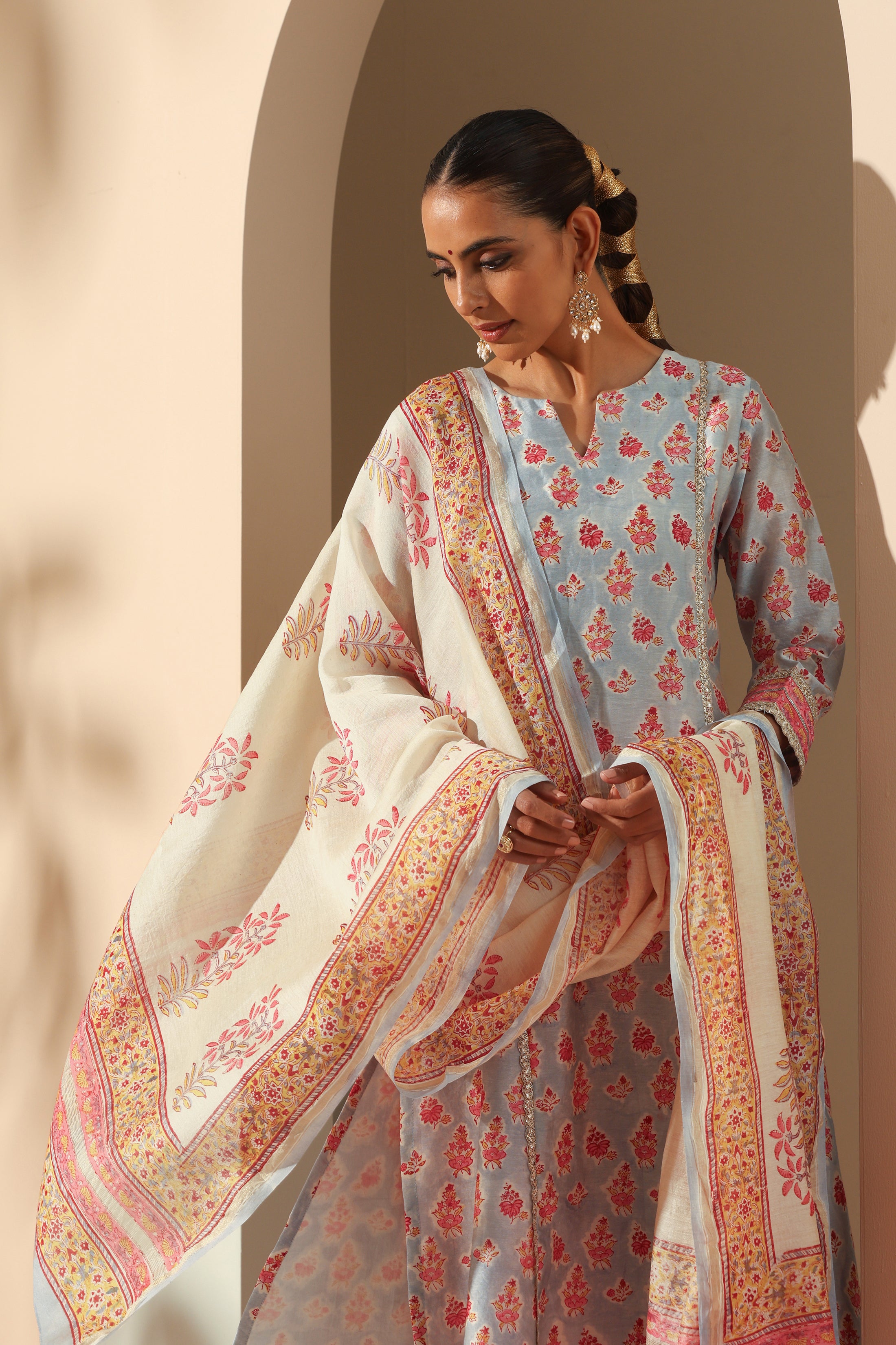 Calla Blue Chanderi Kurta Set of 3