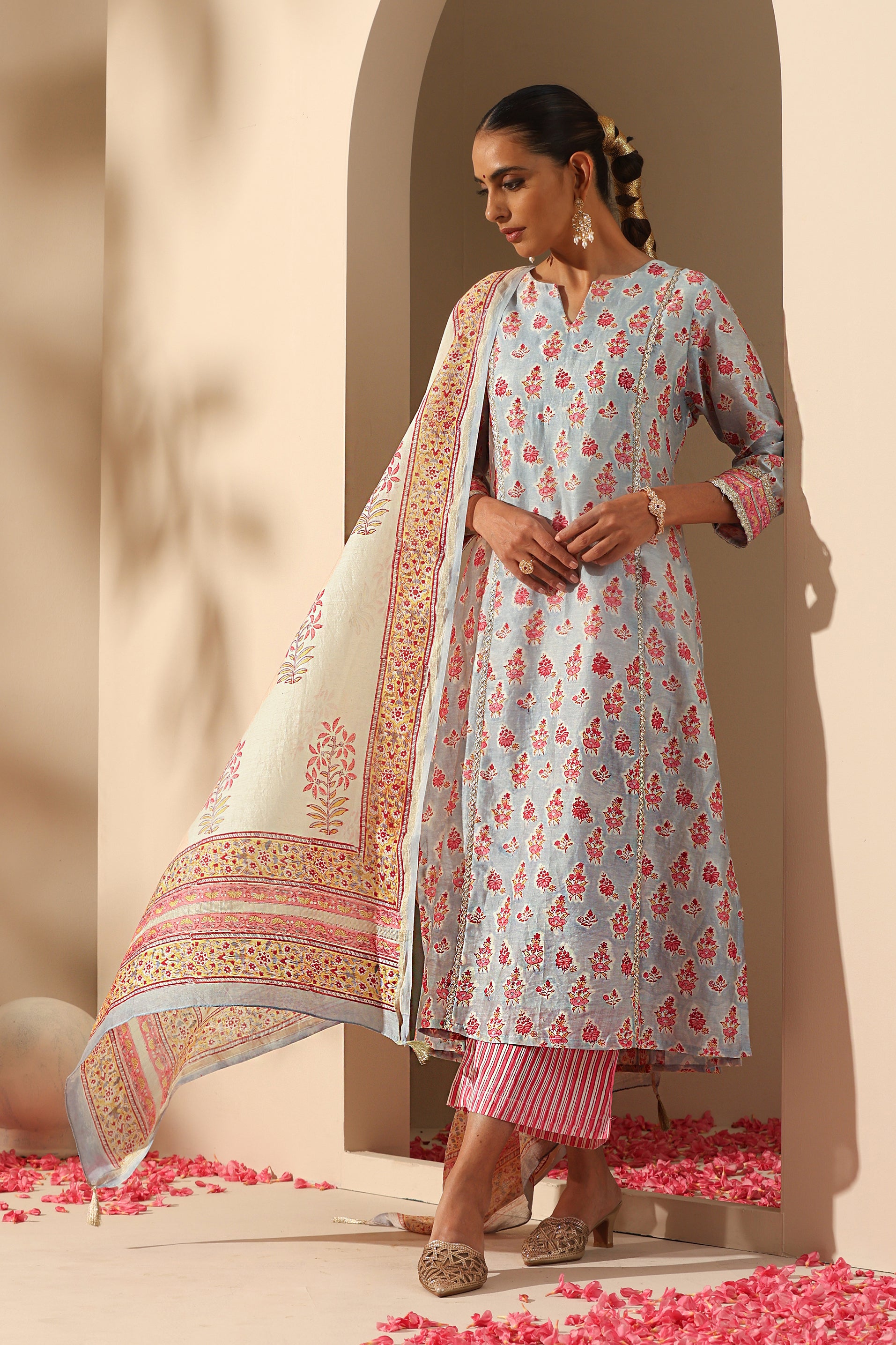 Calla Blue Chanderi Kurta Set of 3