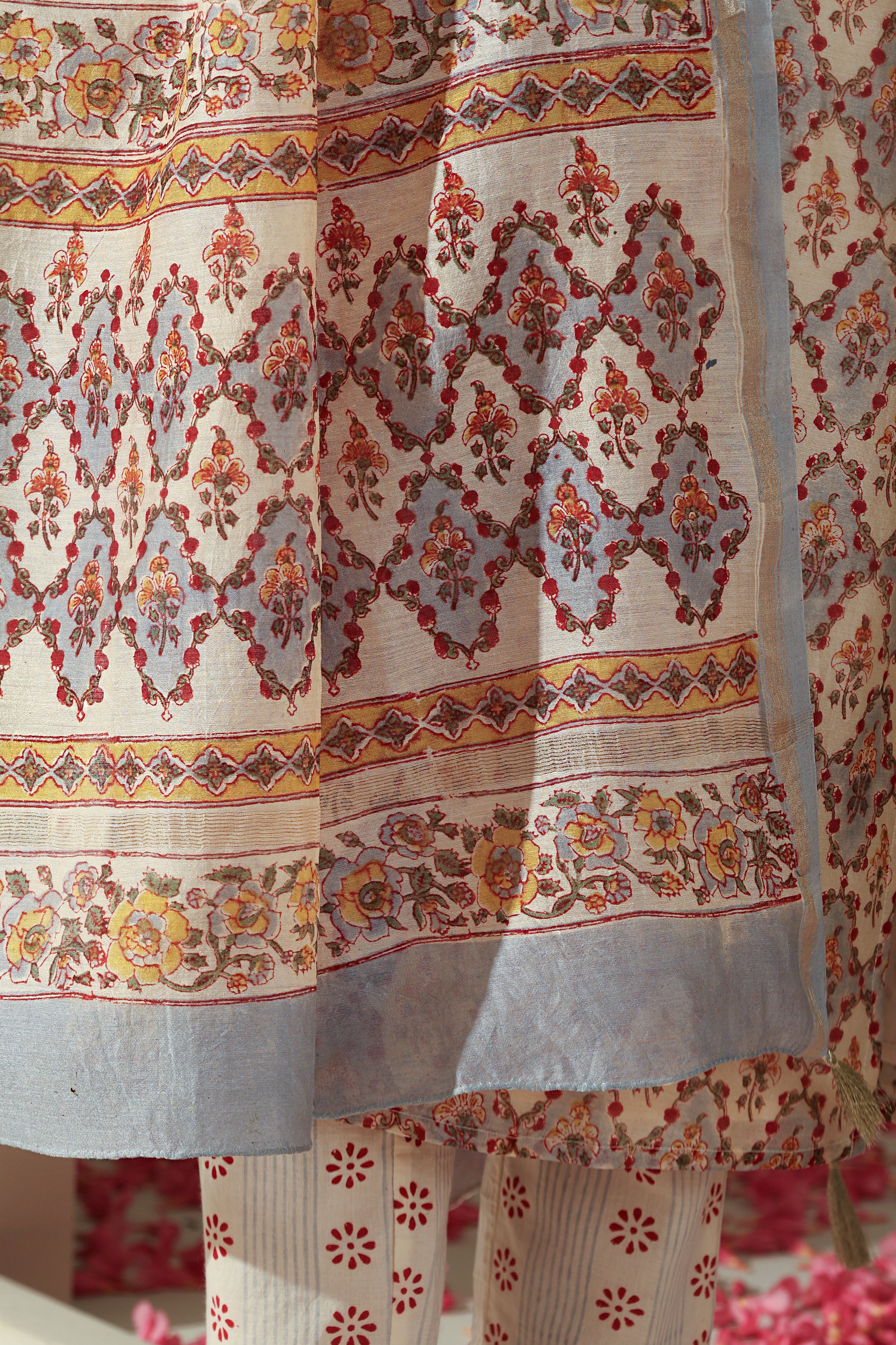 Ivory Gota Patti Embroidered Chanderi Kurta Set of 3