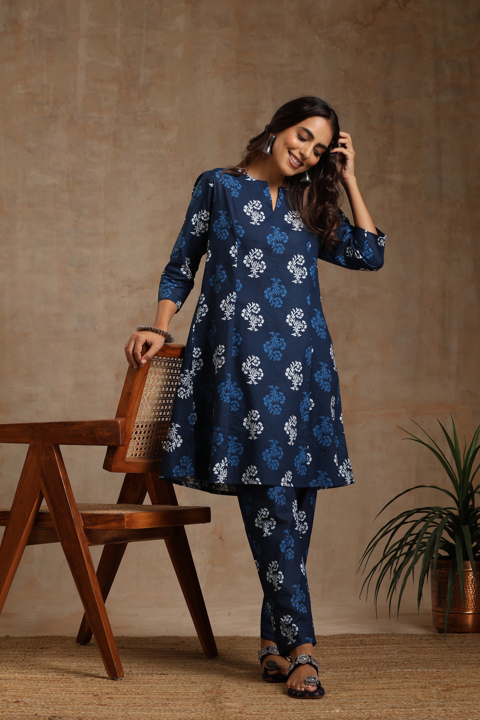 Navy Blue Motifs Co-ord Set