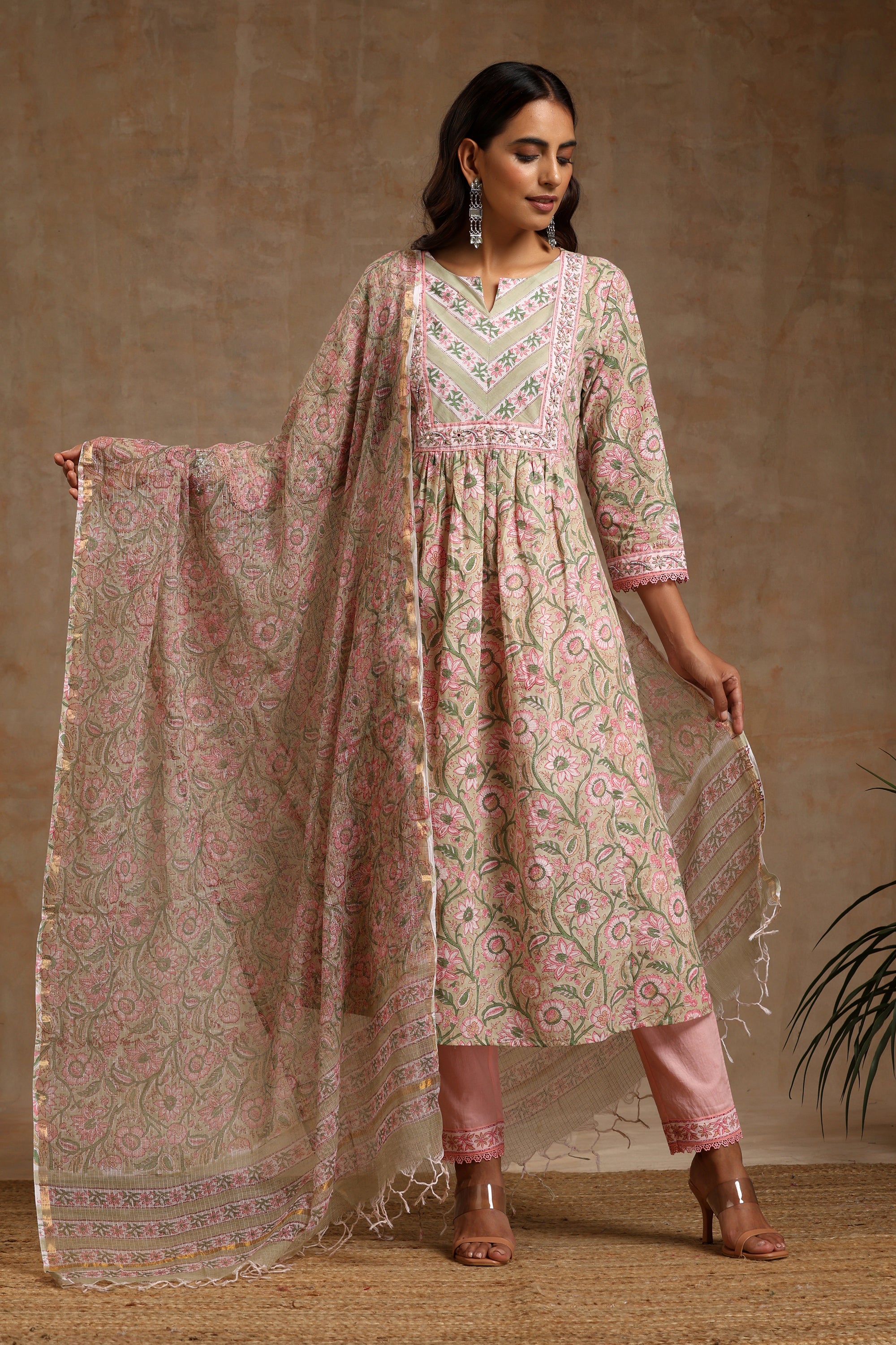 Pink Gardenia Embroidered Kurta Set of 3