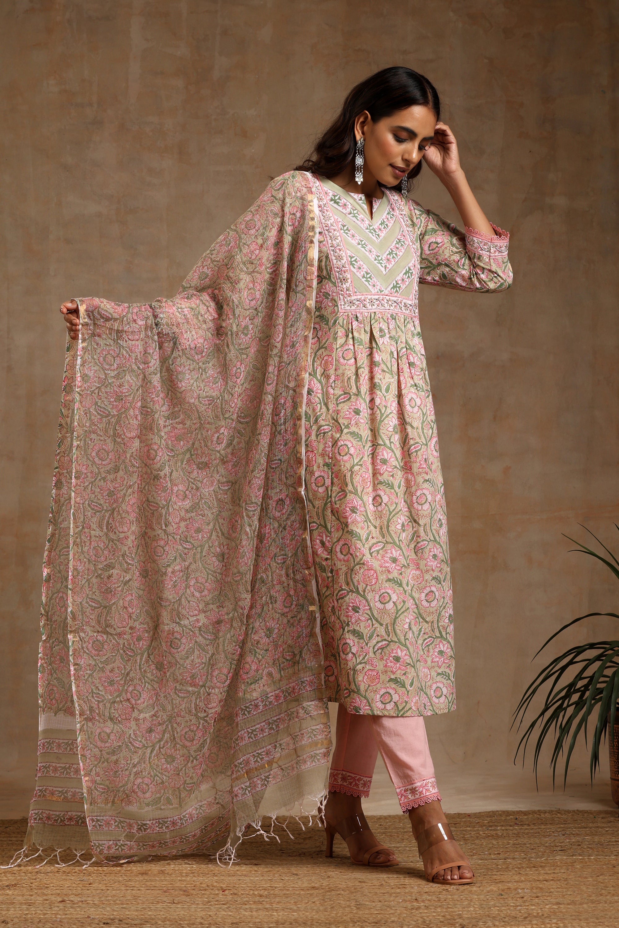 Pink Gardenia Embroidered Kurta Set of 3
