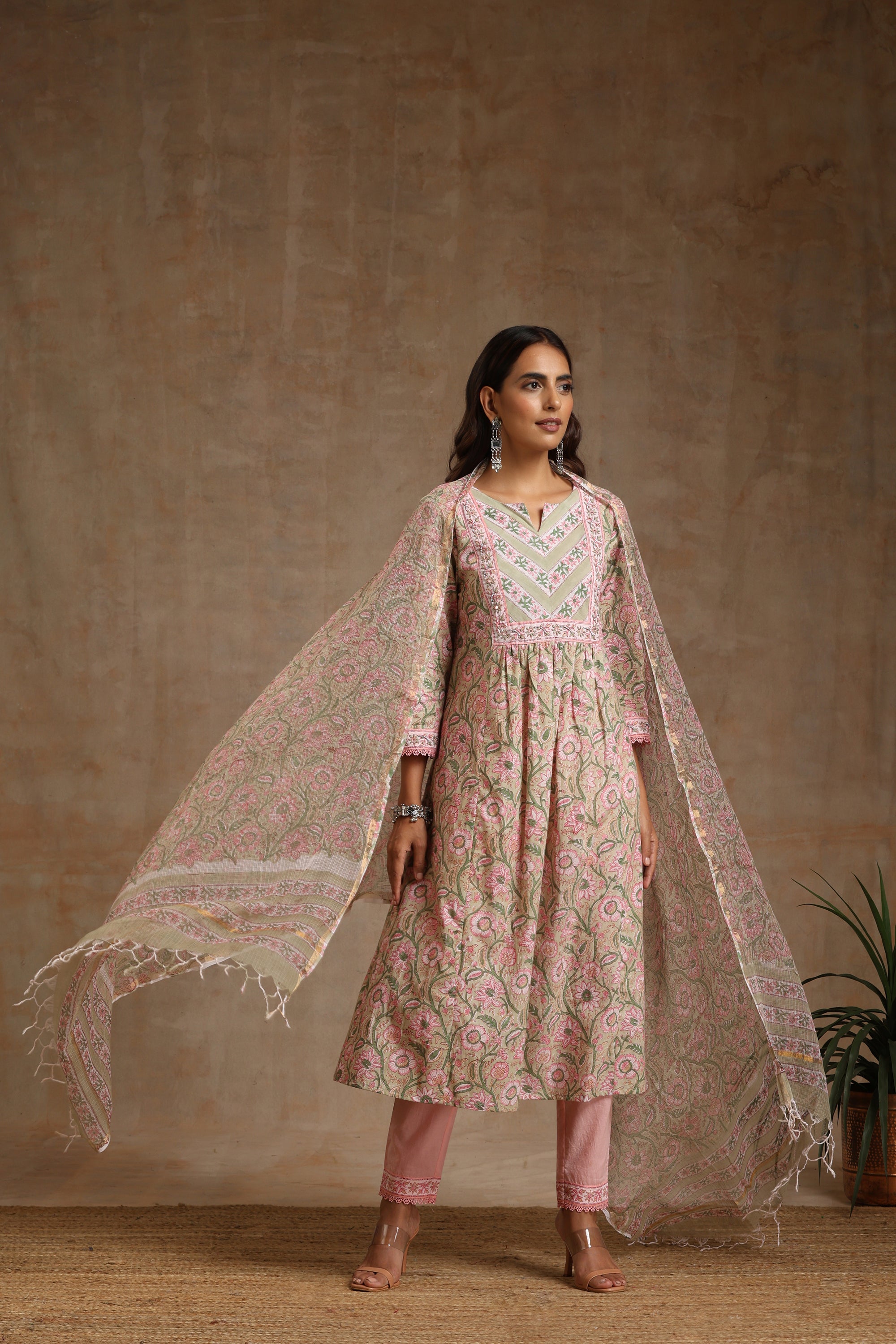 Pink Gardenia Embroidered Kurta Set of 3