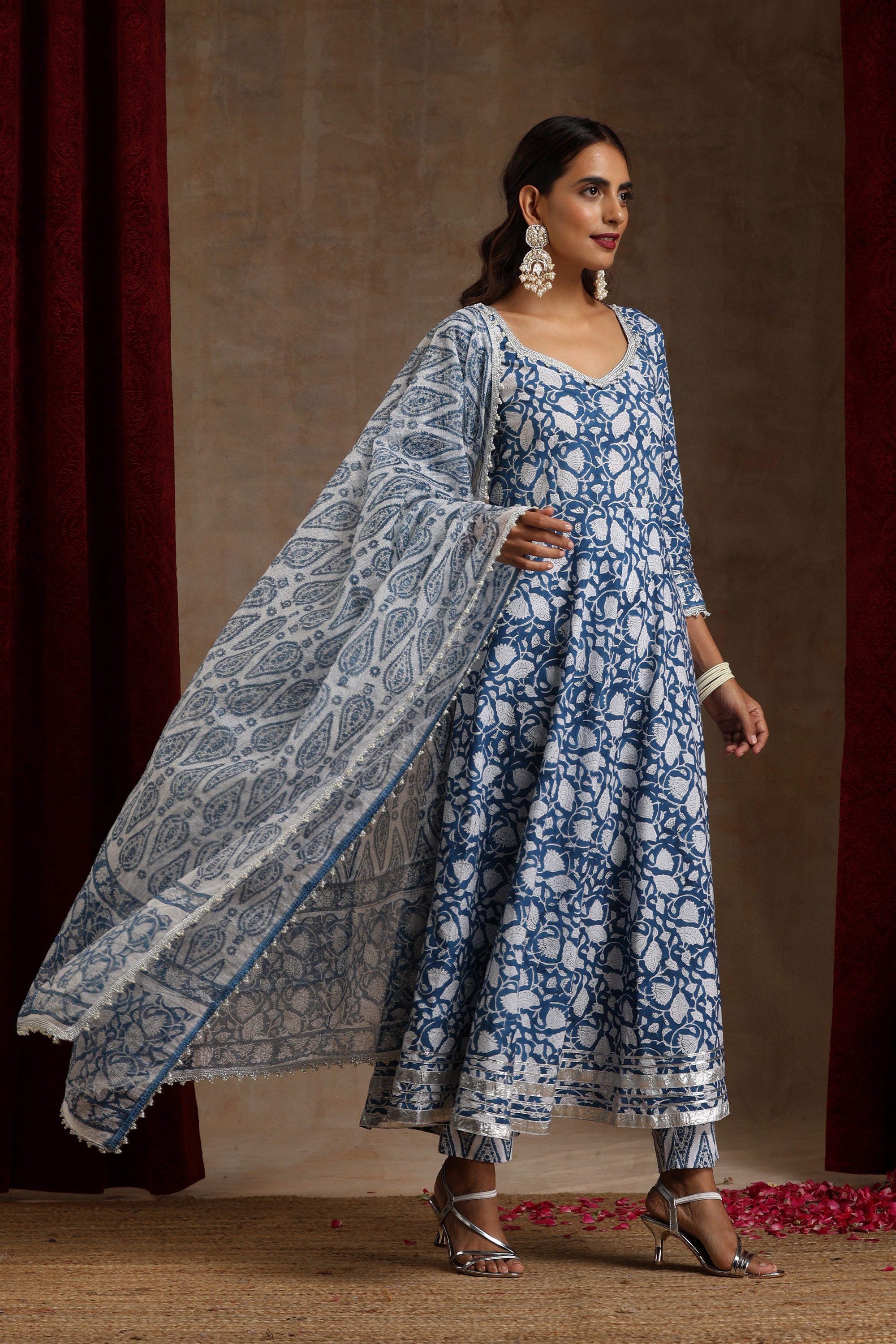 Aegean Blue Anarkali Set of 3