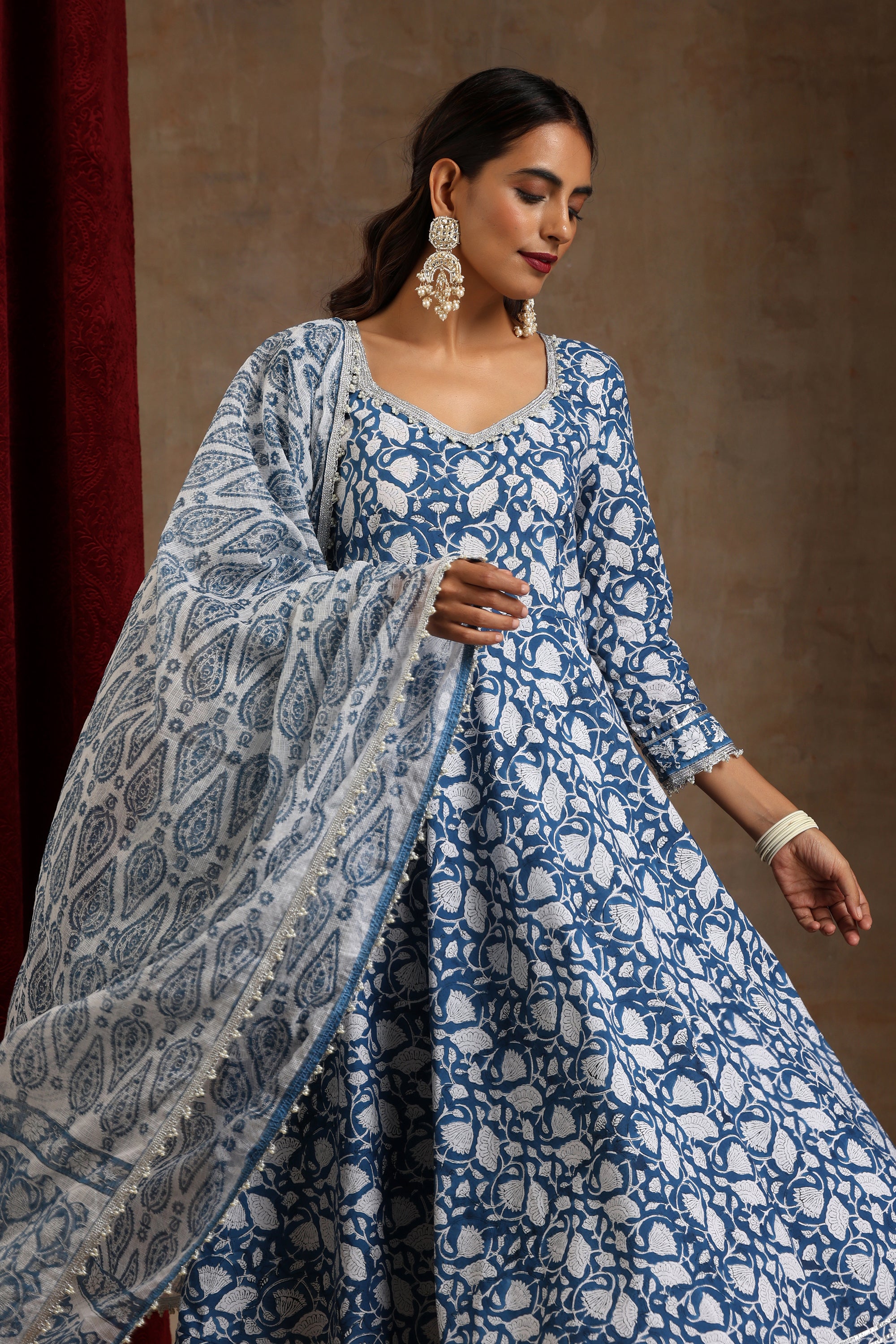 Aegean Blue Anarkali Set of 3