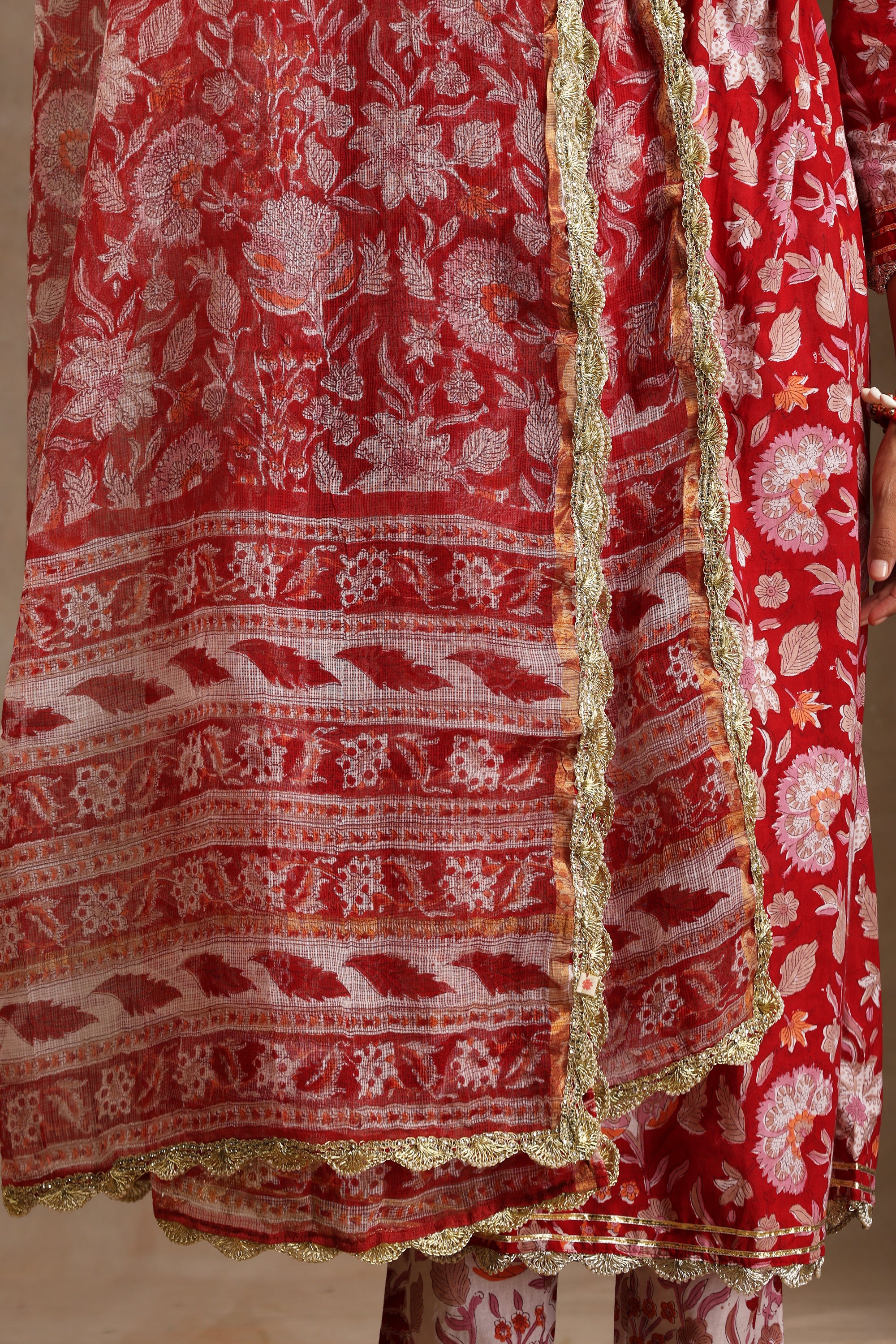 Red Scarlet Floral Anarkali Set of 3