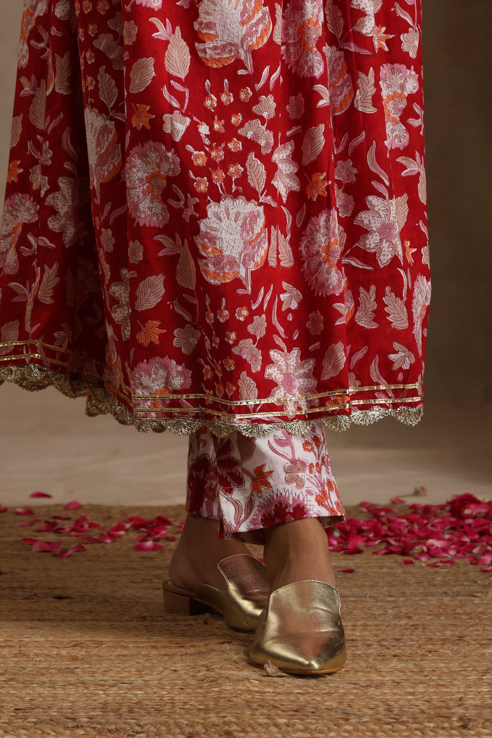 Red Scarlet Floral Anarkali Set of 3