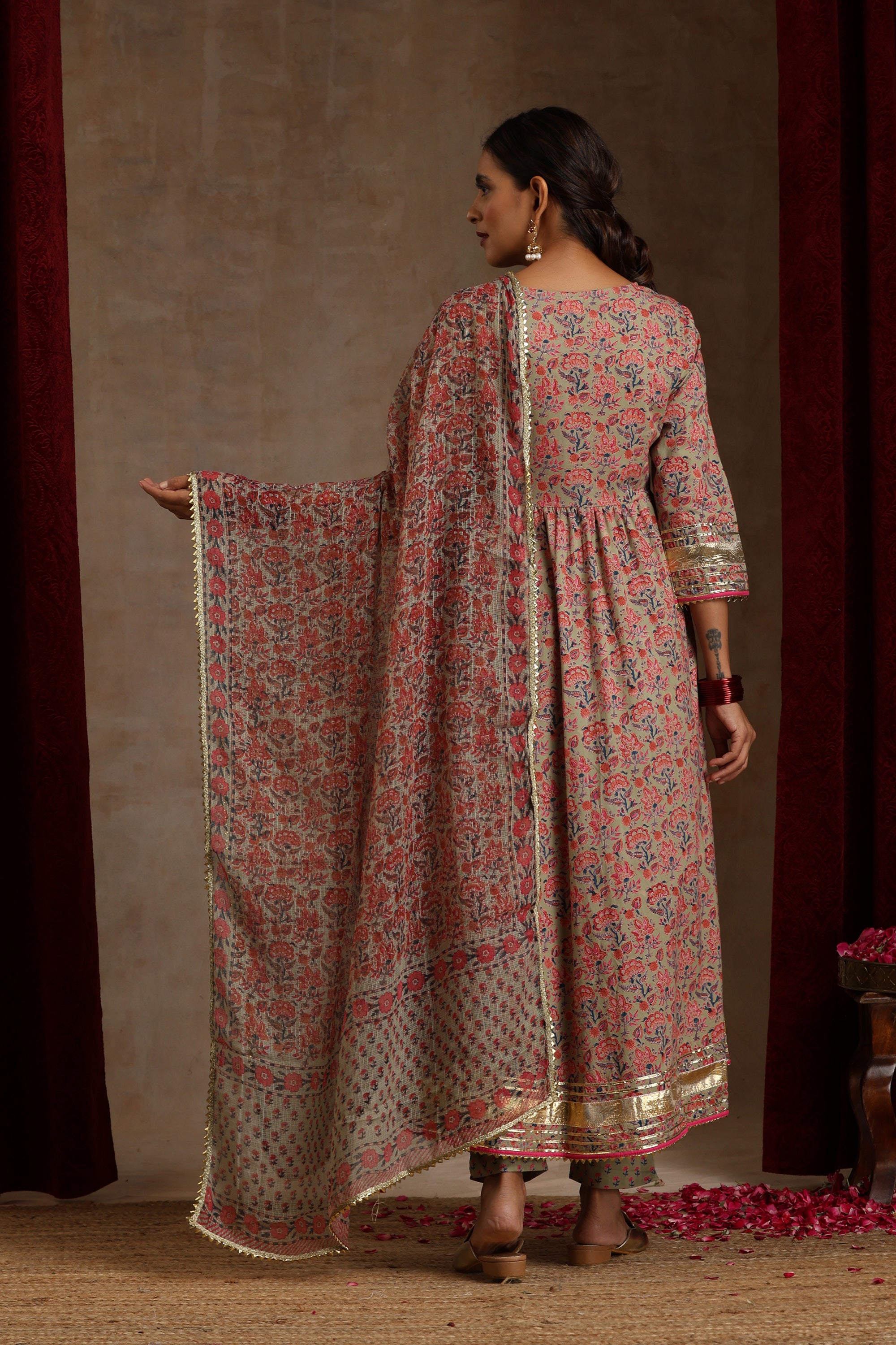 Sage Green Embroidered Anarkali Set of 3