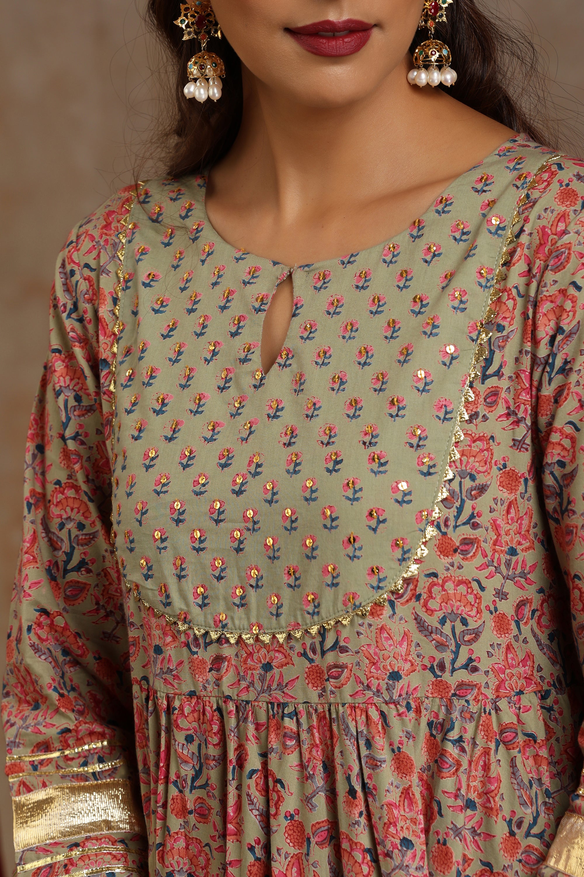 Sage Green Embroidered Anarkali Set of 3