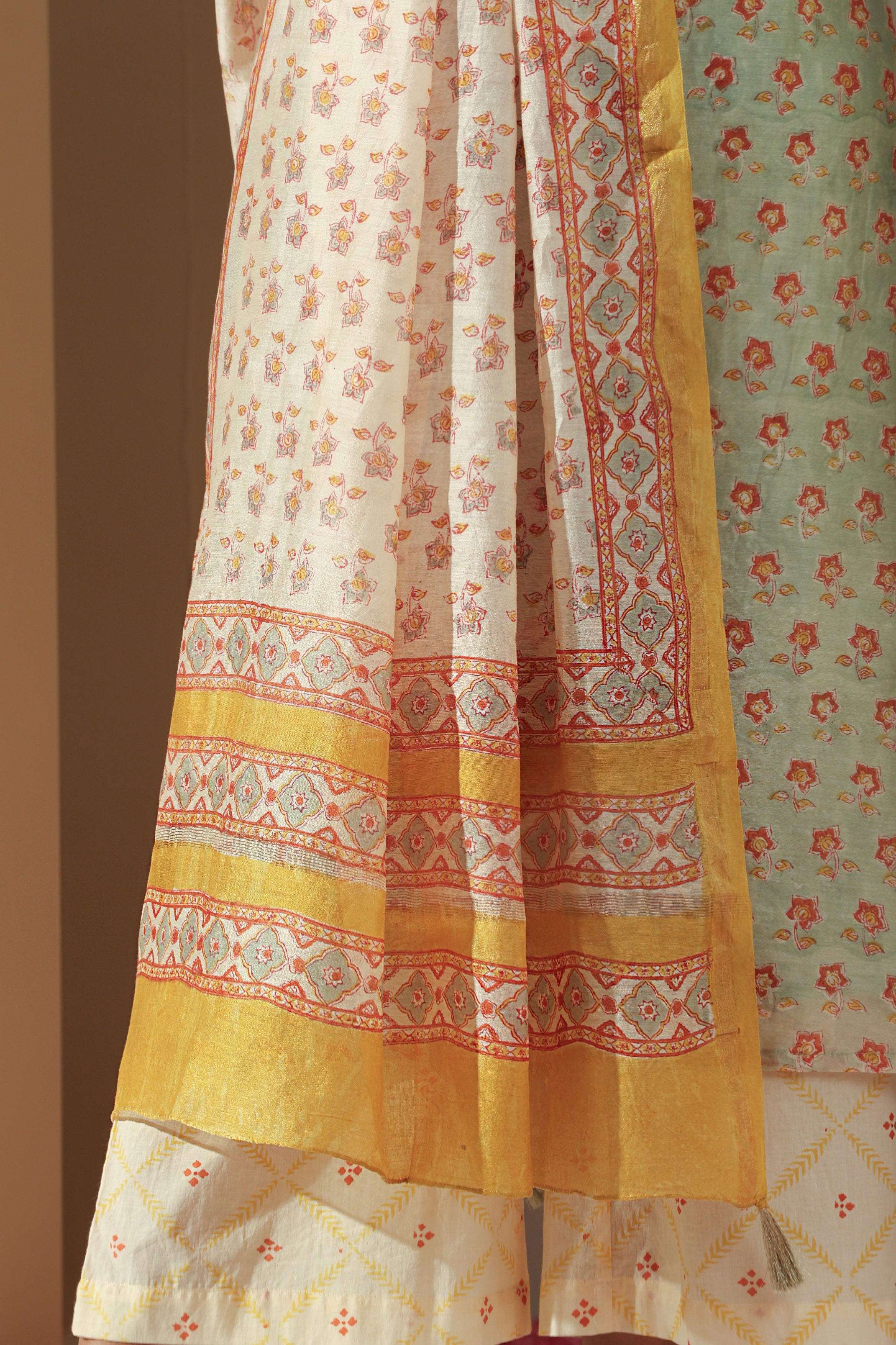 Pistachio Green Embroidered Chanderi Kurta Set of 3