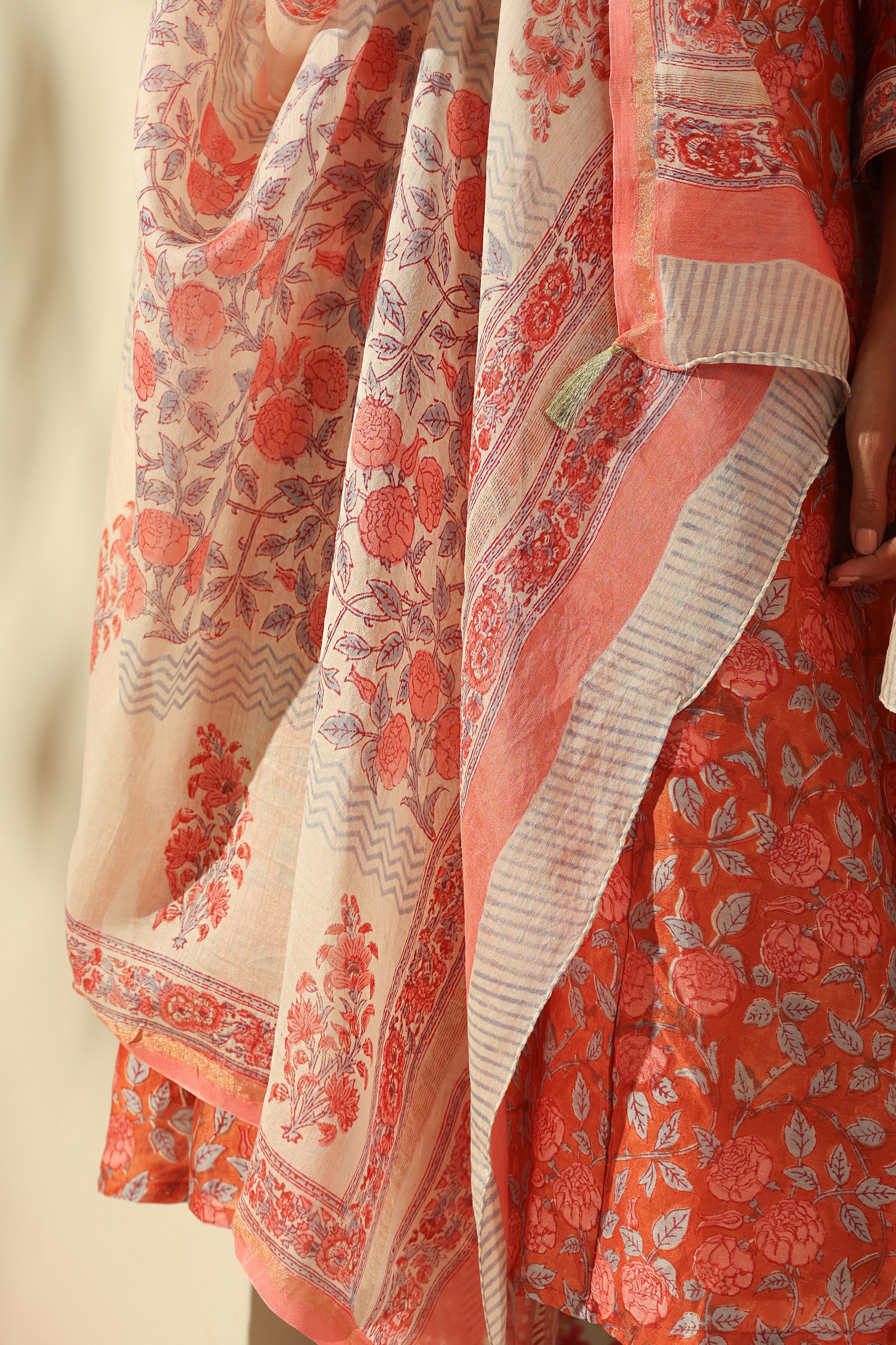 Rust Floral Zardozi Embroidered Chanderi Kurta Set of 3