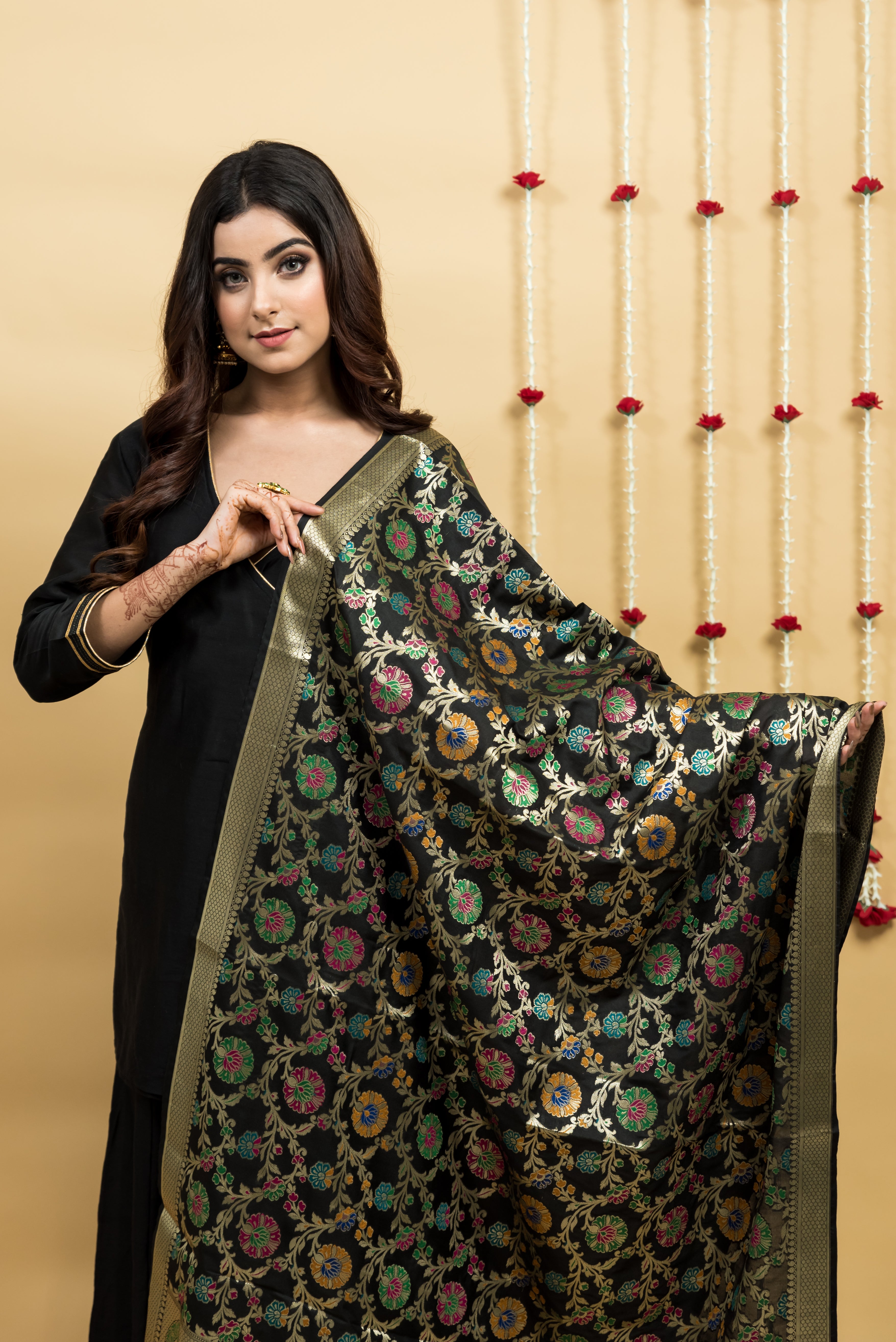 Black Zari Banarasi Dupatta with Meenakari Jaal