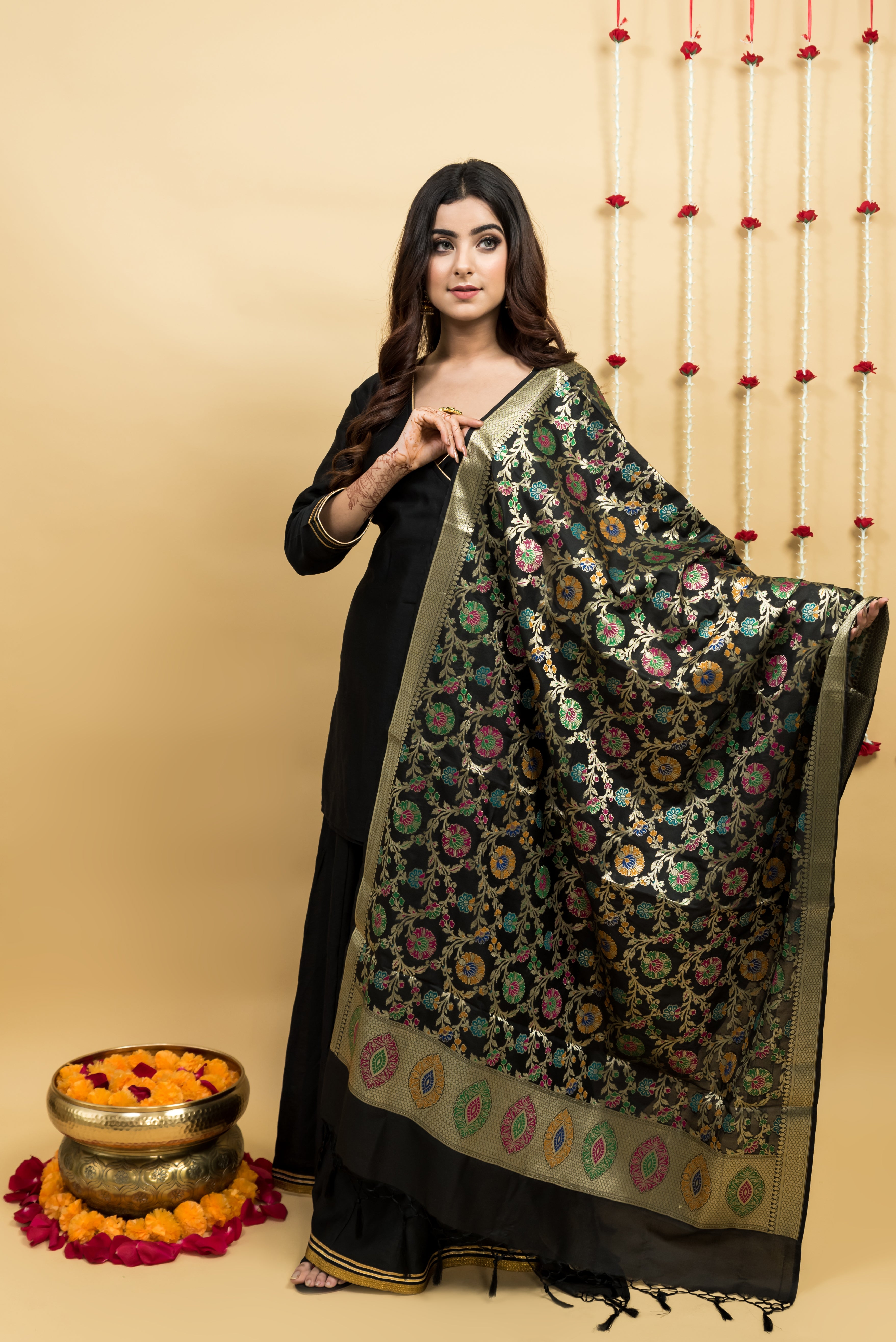 Black Zari Banarasi Dupatta with Meenakari Jaal