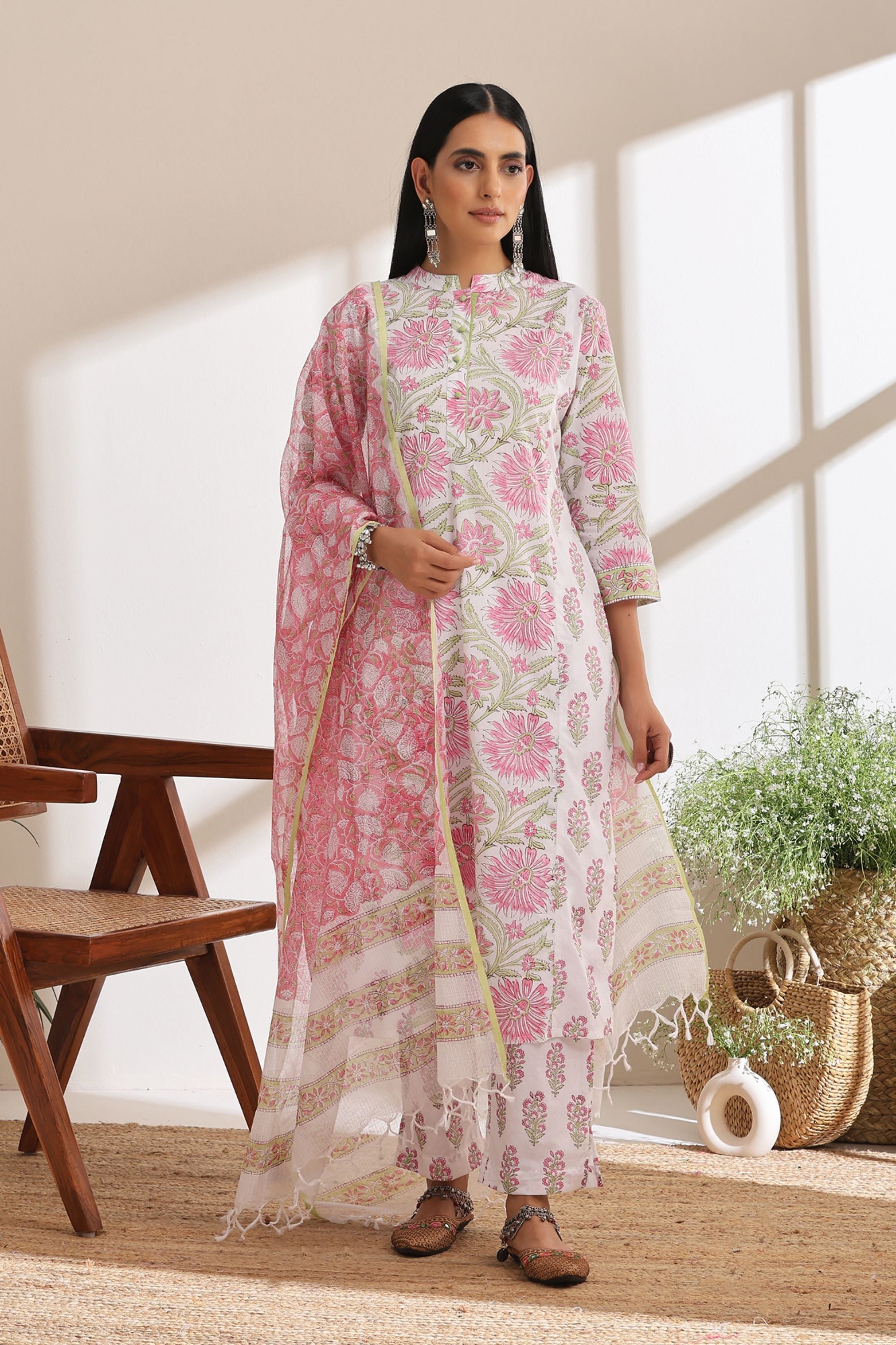 Pink Hibiscus Floral Kurta Set of 2