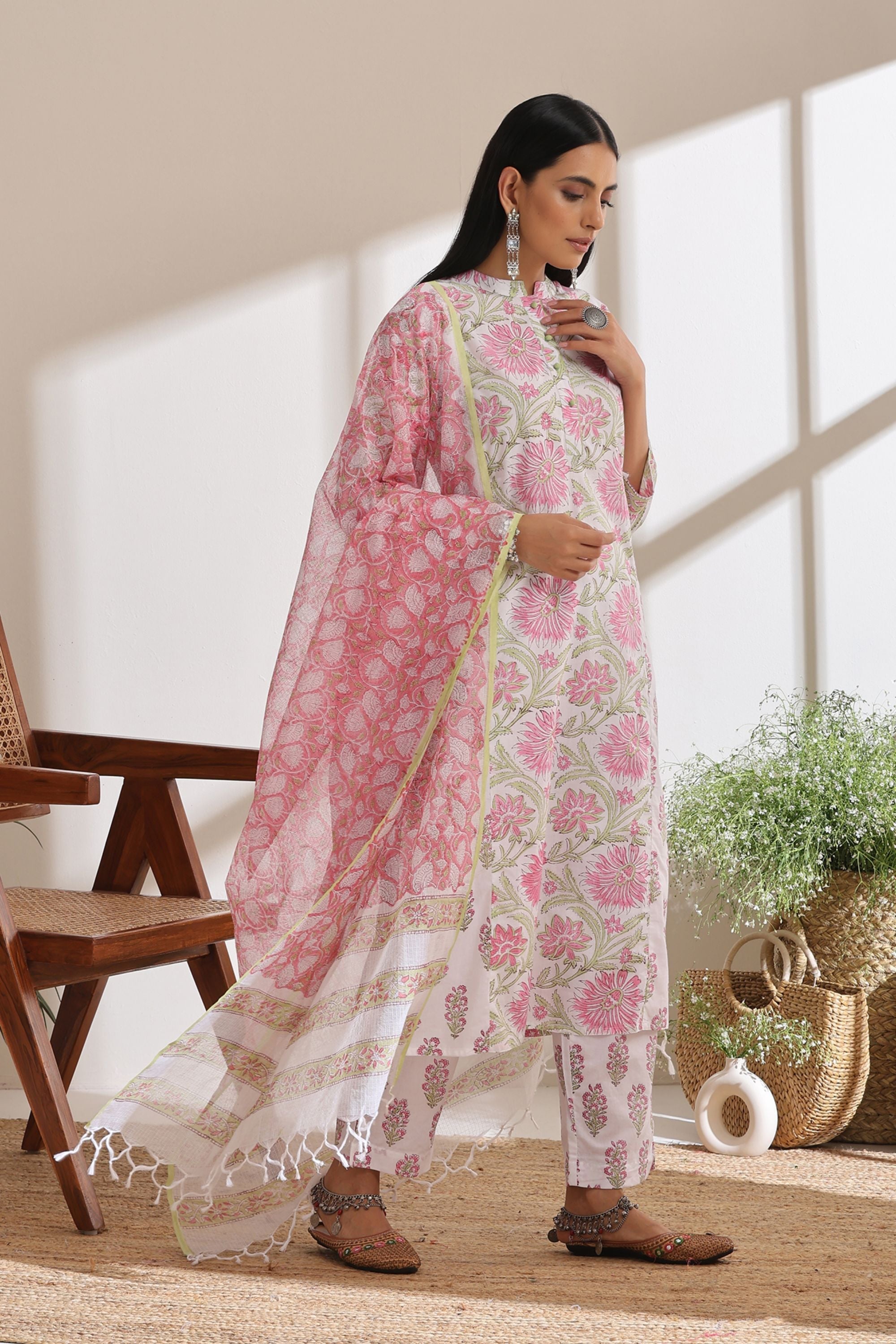 Pink Hibiscus Floral Kurta Set of 2