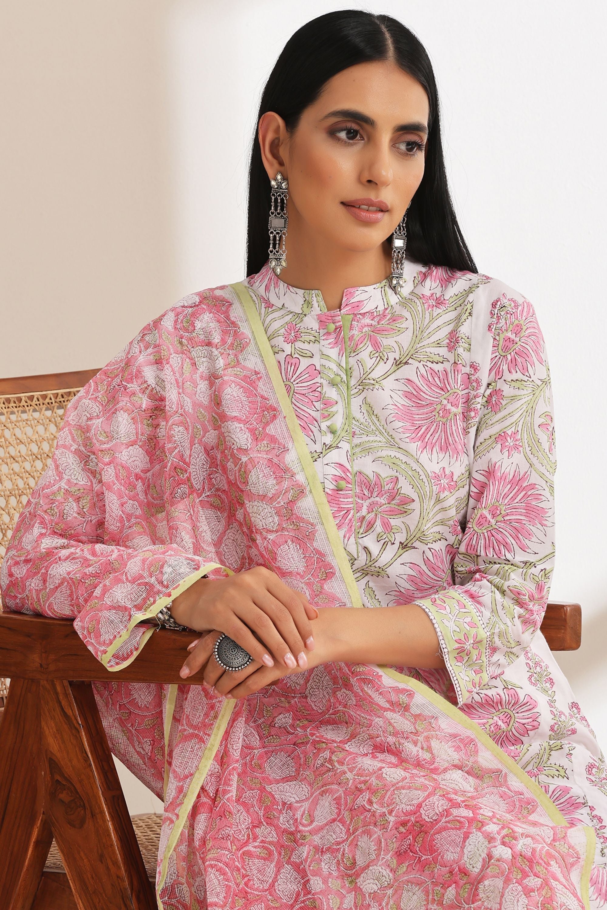 Pink Hibiscus Floral Kurta Set of 2
