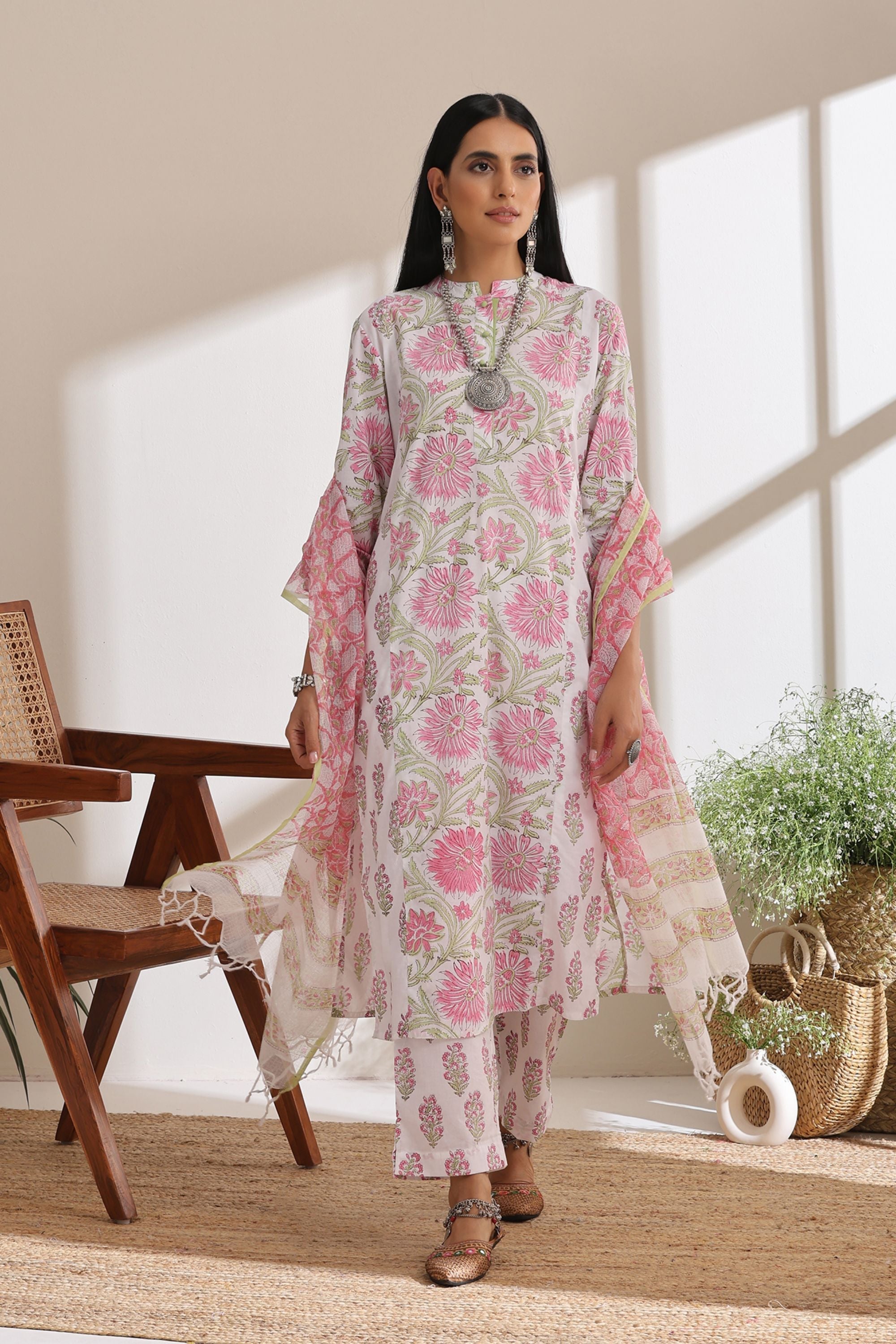 Pink Hibiscus Floral Kurta Set of 2