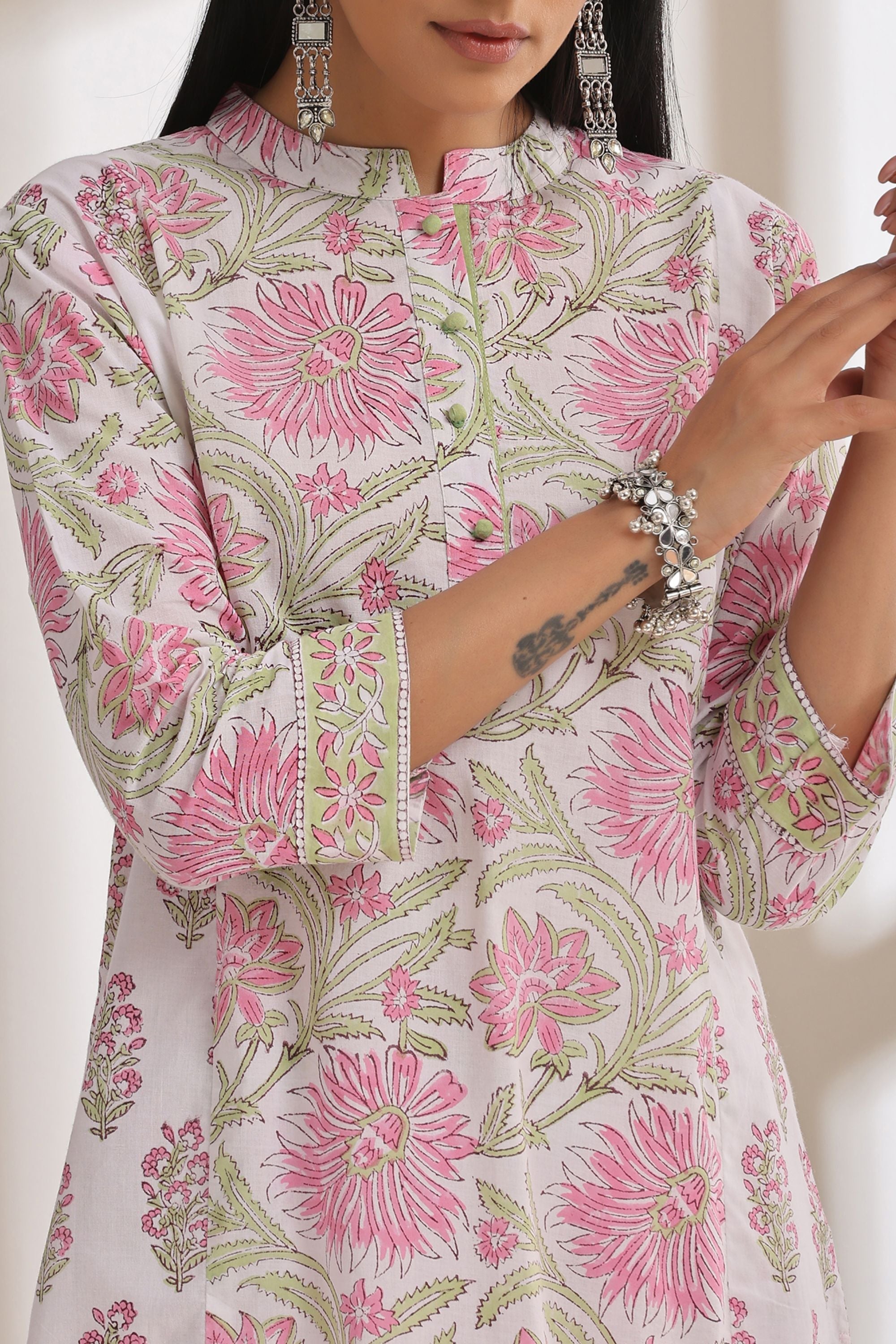 Pink Hibiscus Floral Kurta Set of 2