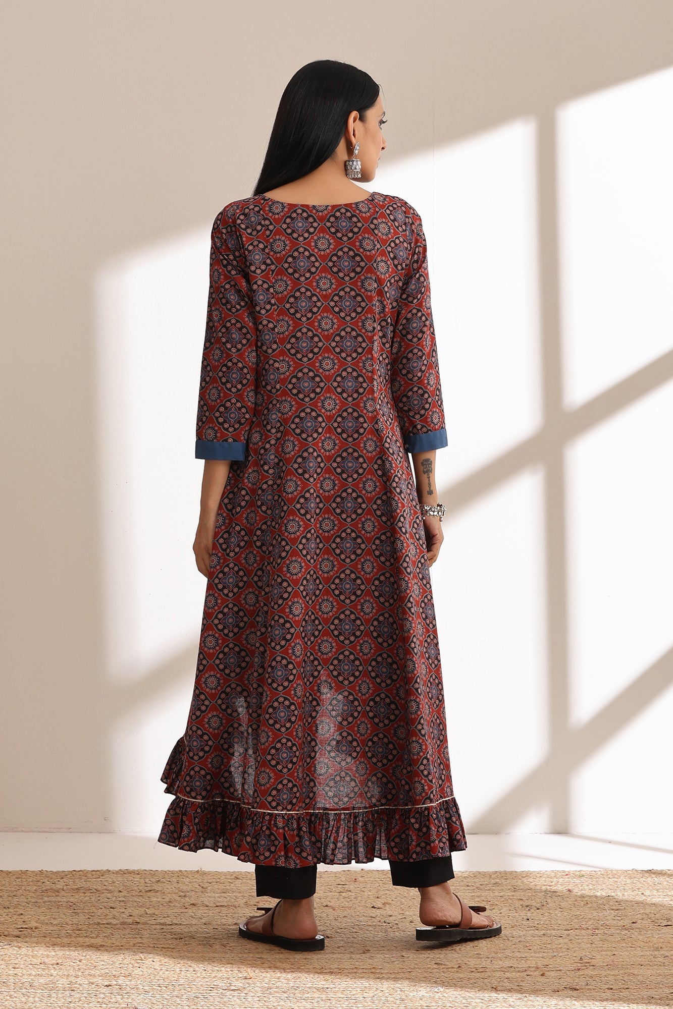 Brick Red Ajrakh High Low Kurta Set of 2