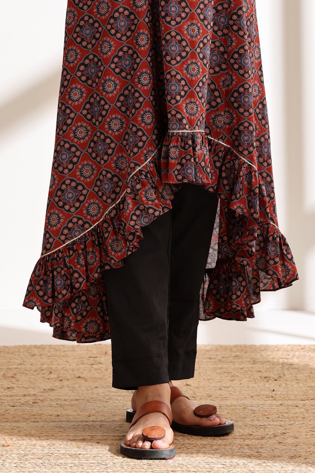 Brick Red Ajrakh High Low Kurta Set of 2