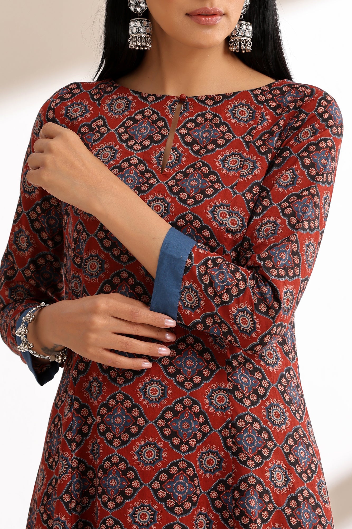 Brick Red Ajrakh High Low Kurta Set of 2