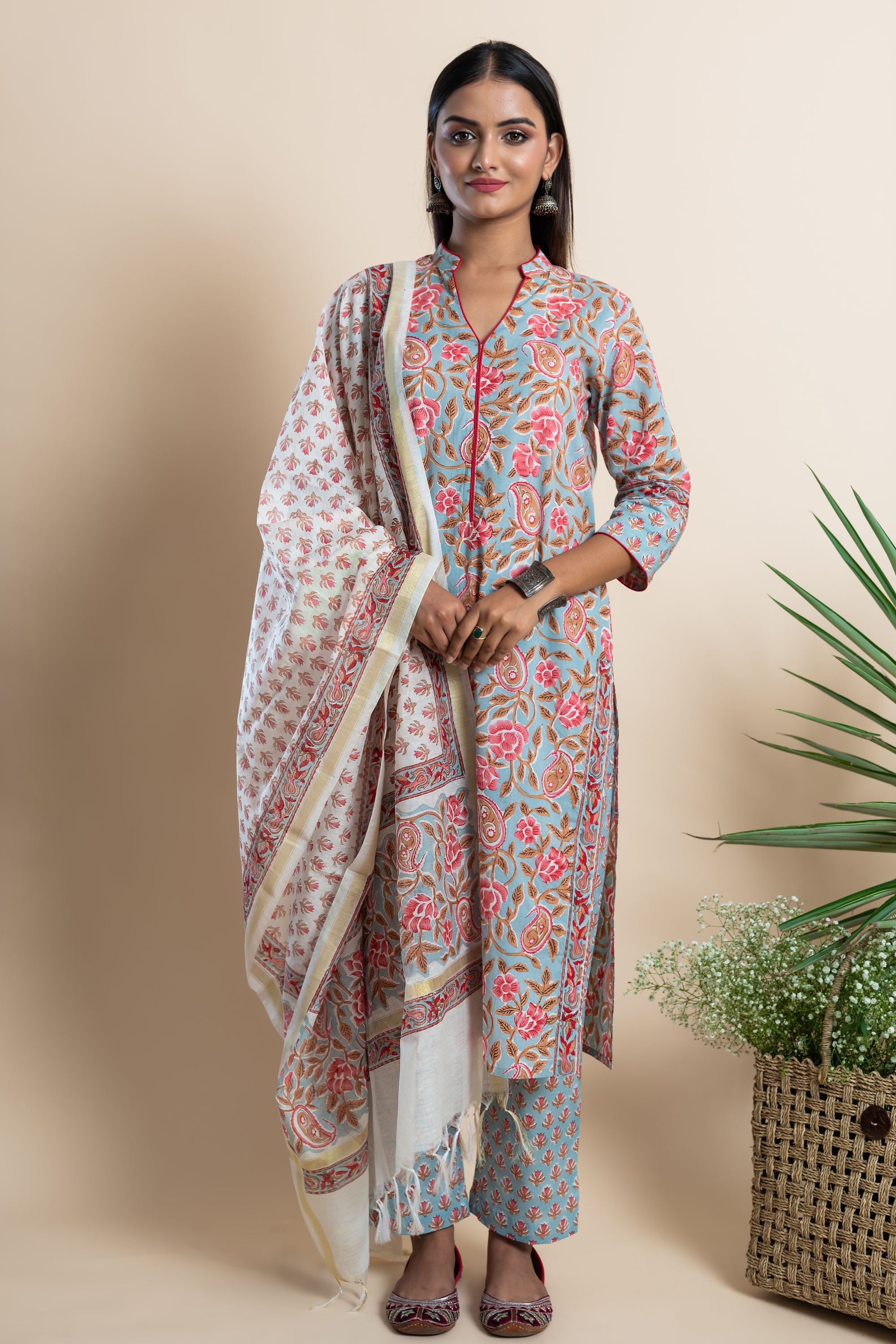 Blue Paisley Kurta Set of 3