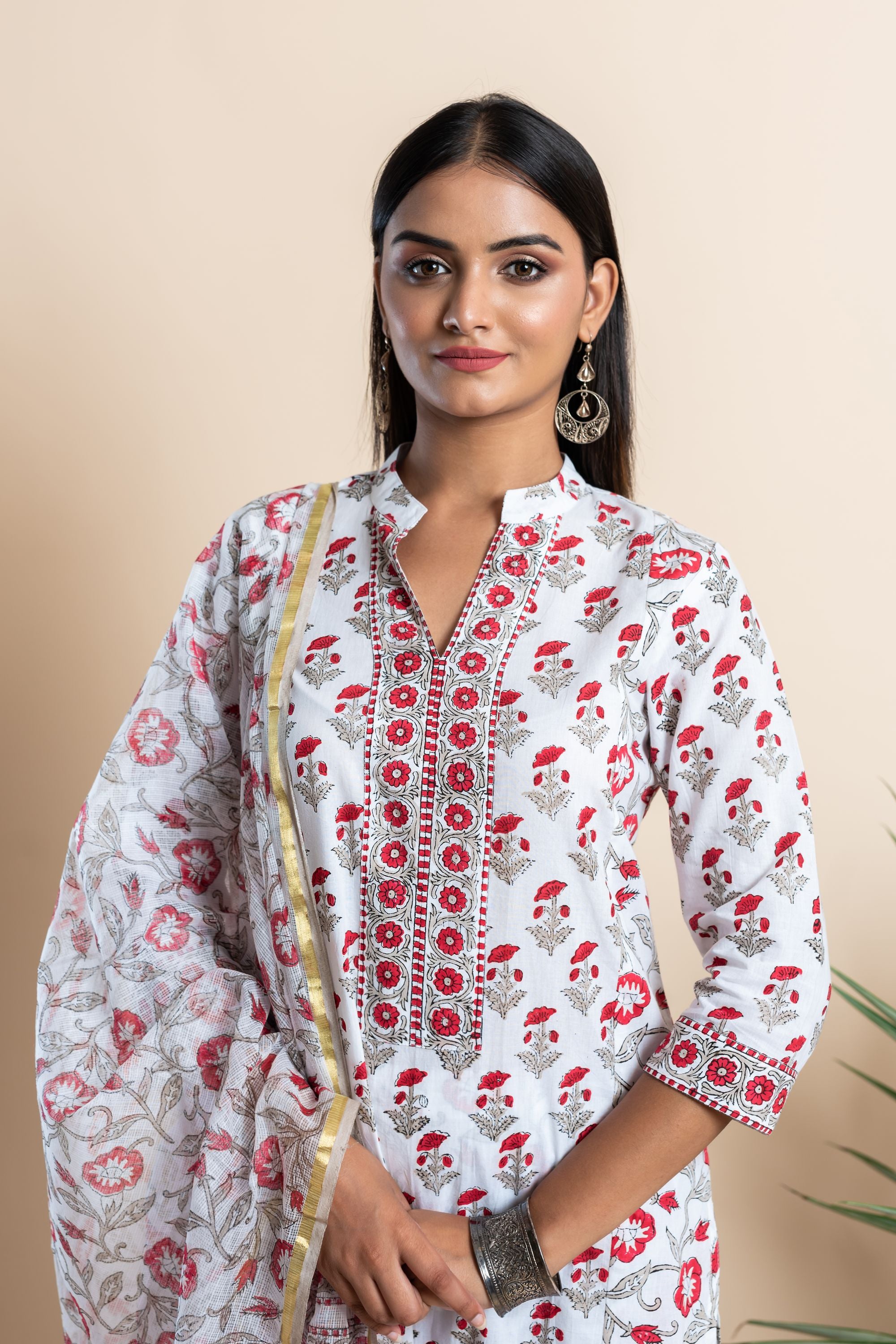Red Blossom Floral Kurta Set of 3
