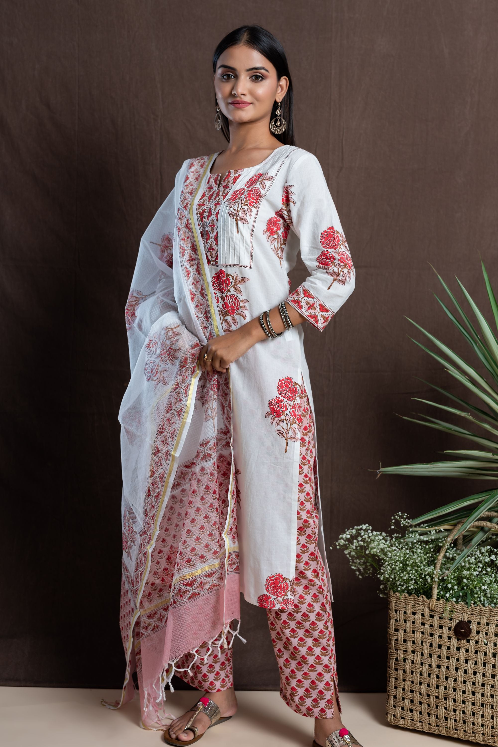 Rose Bloom Pintuck Kurta Set of 3