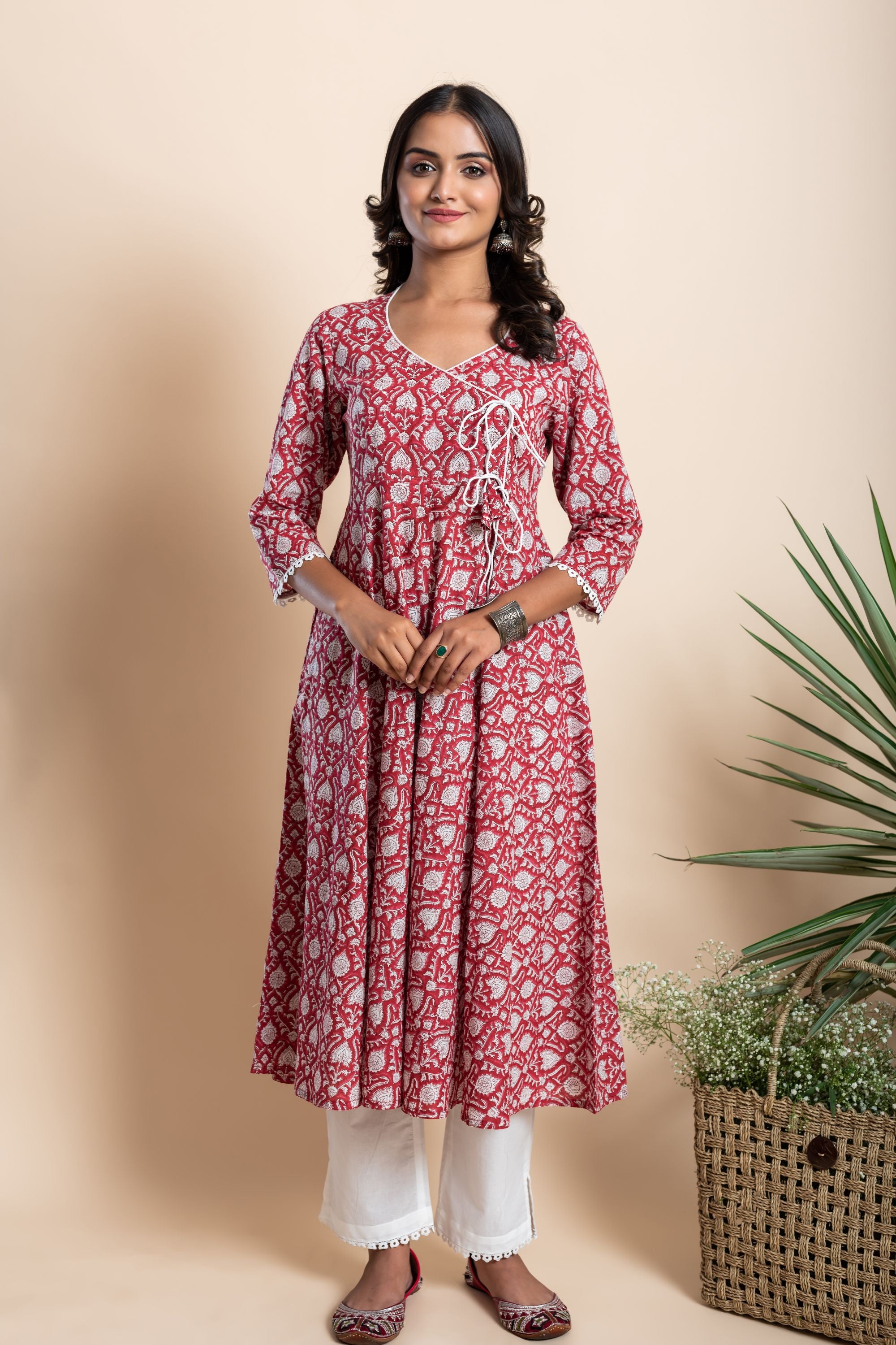 Red Mughal Jaal Anarkali Set of 2