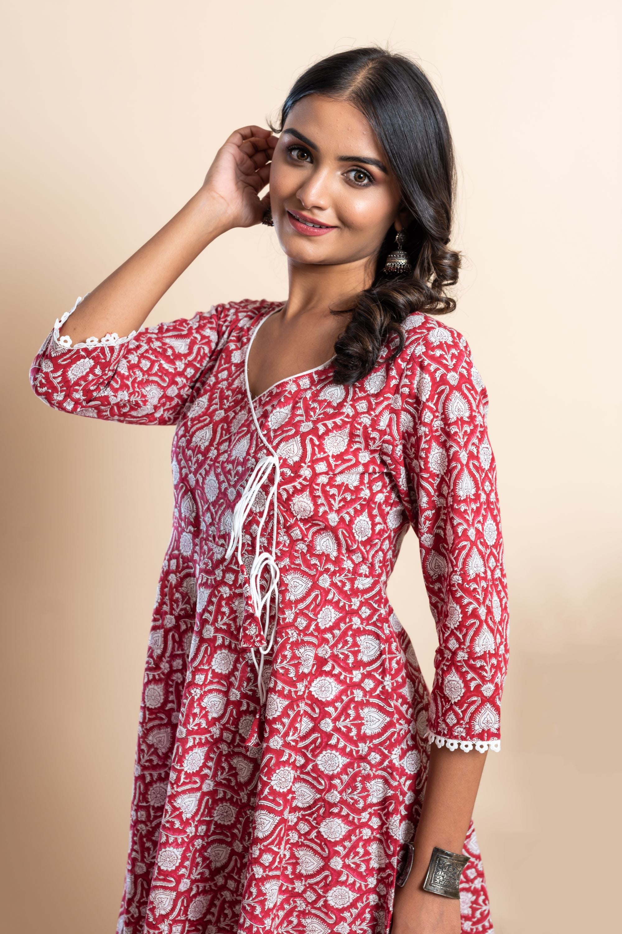 Red Mughal Jaal Anarkali Set of 2