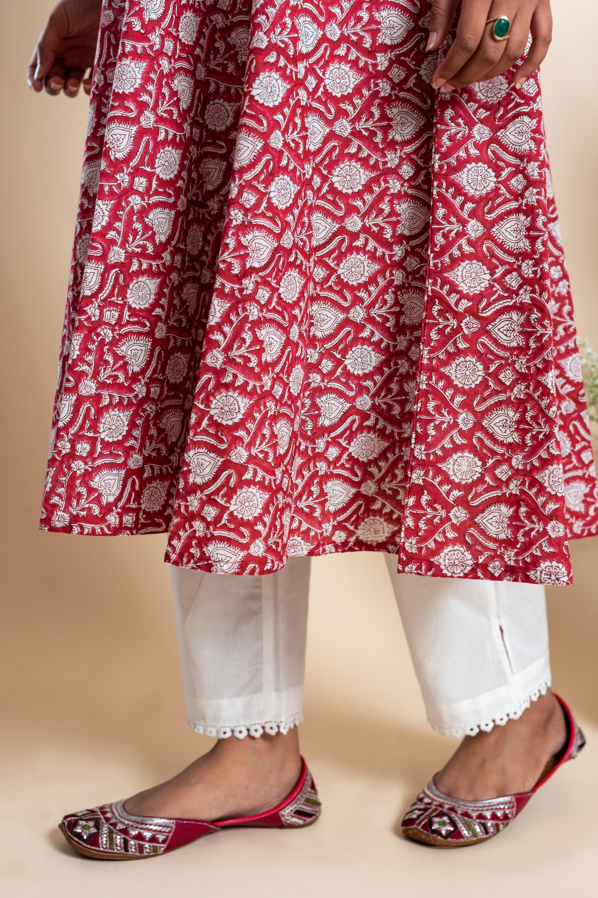 Red Mughal Jaal Anarkali Set of 2