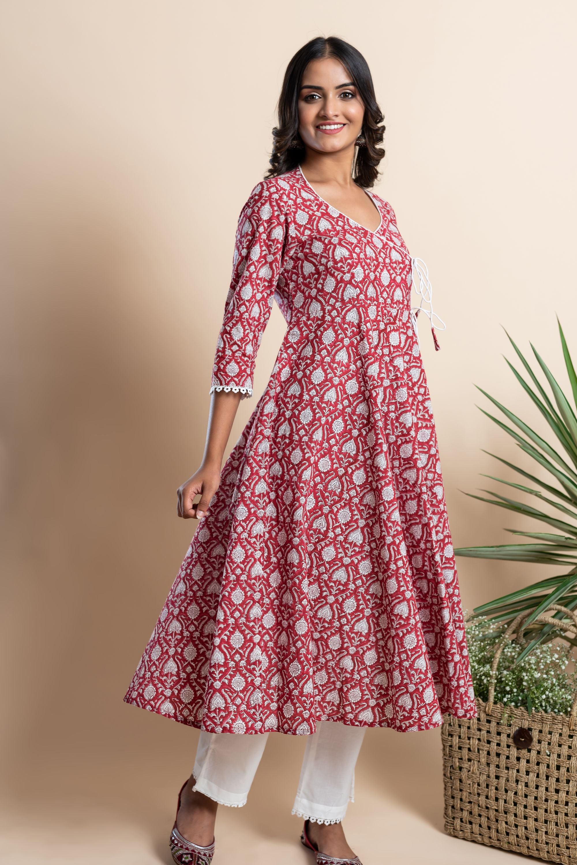 Red Mughal Jaal Anarkali Set of 2