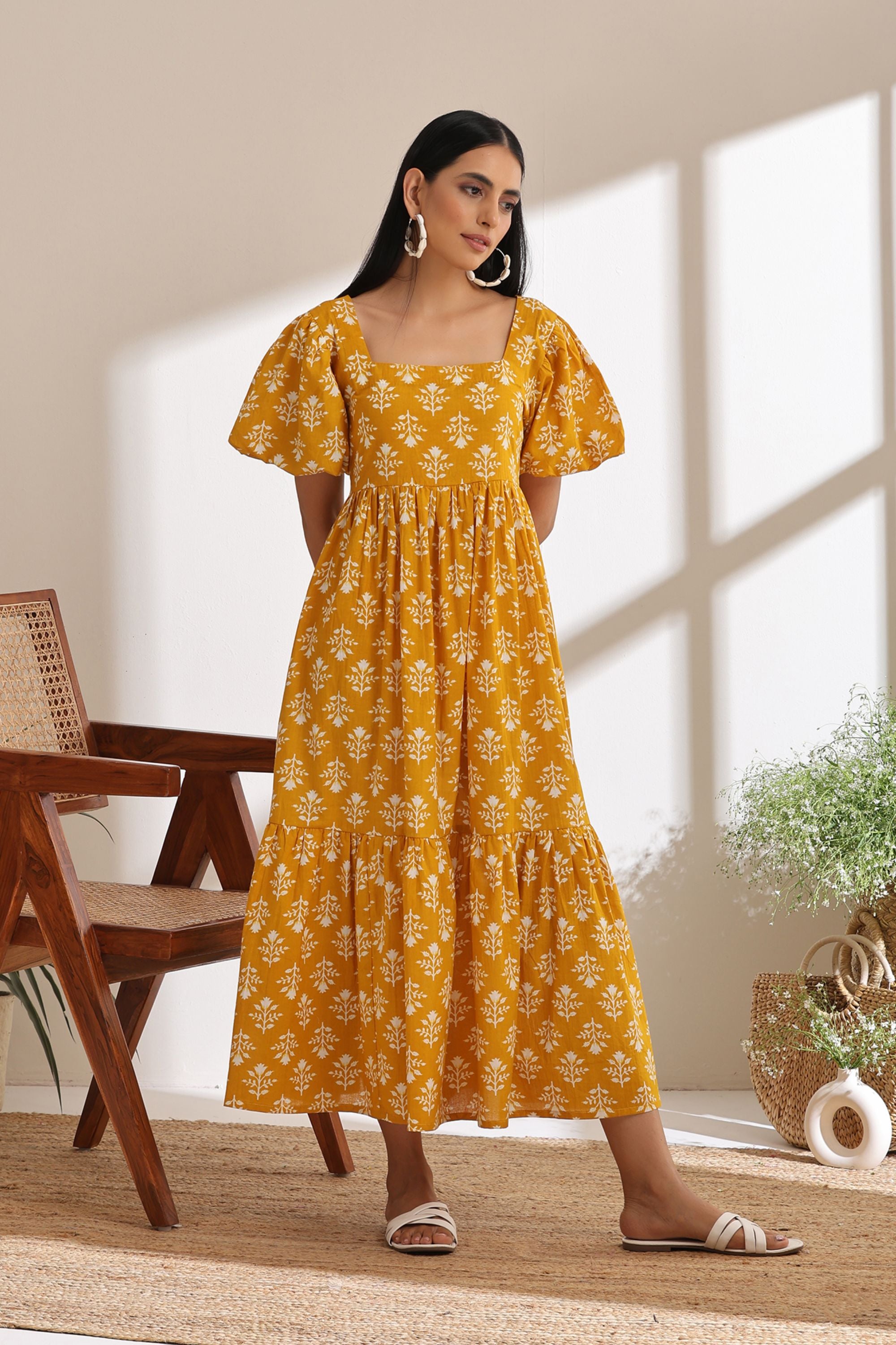 Charlotte Yellow Tiered Dress