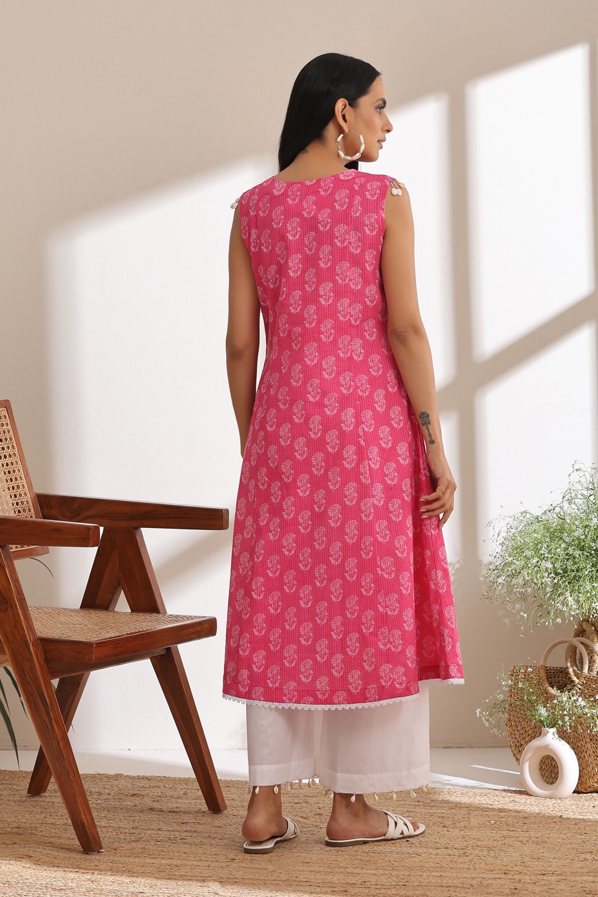 Hot Pink Kantha Kurta Set of 2