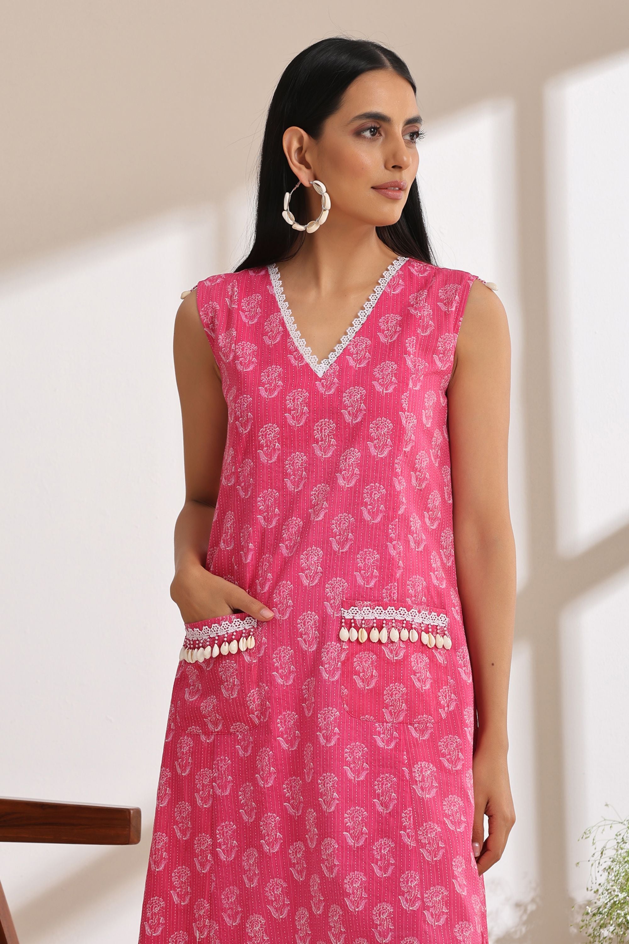 Hot Pink Kantha Kurta Set of 2