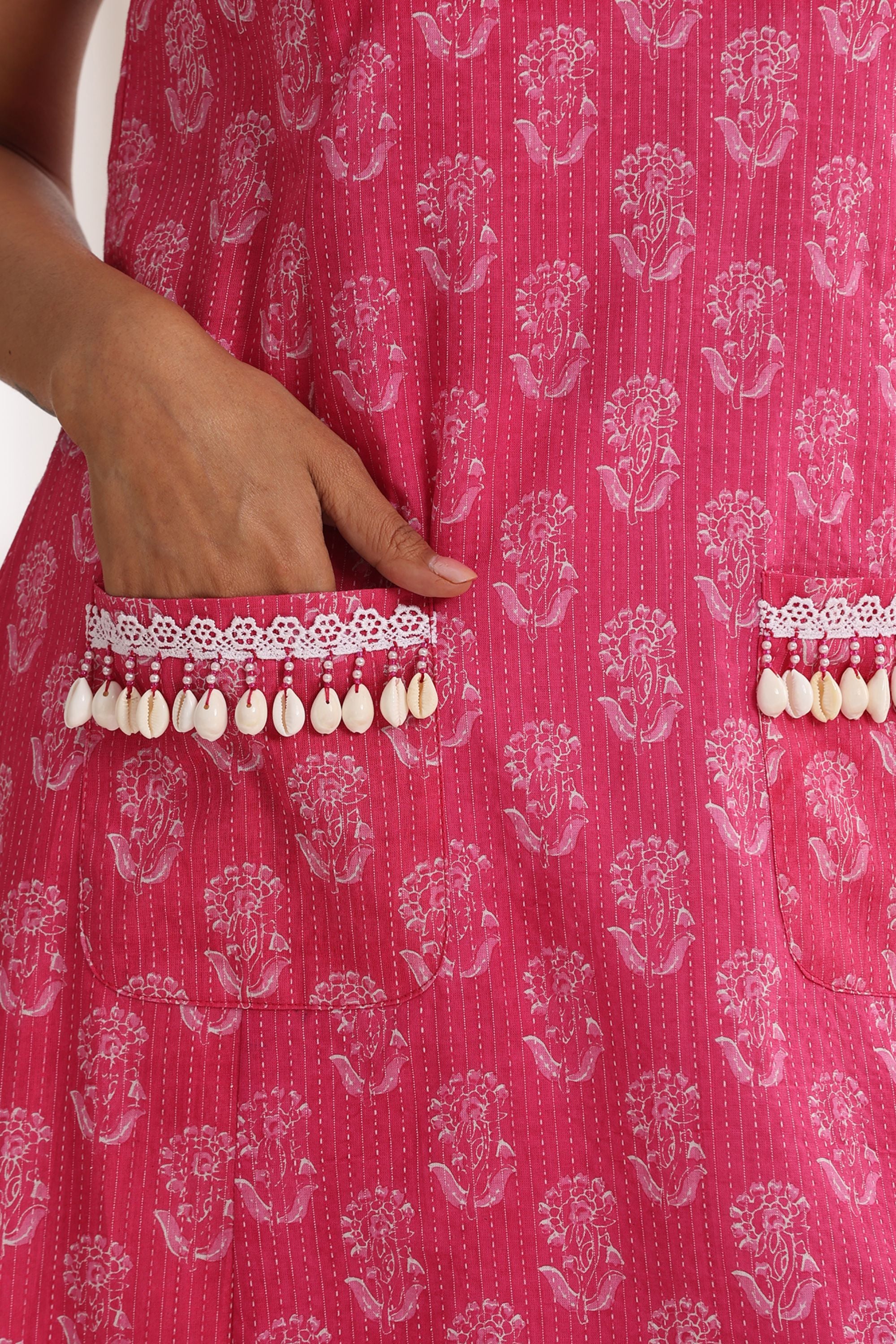 Hot Pink Kantha Kurta Set of 2