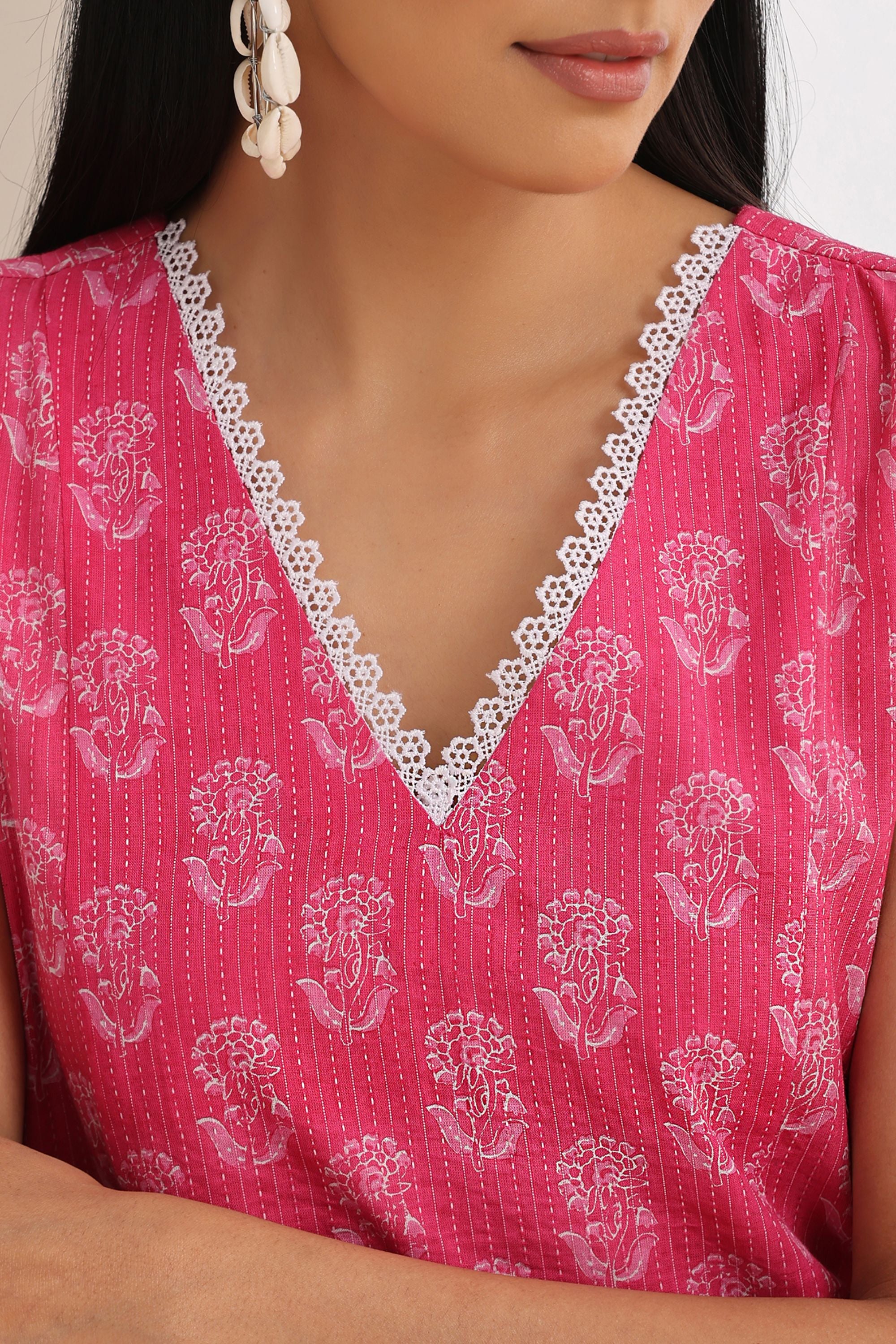 Hot Pink Kantha Kurta Set of 2