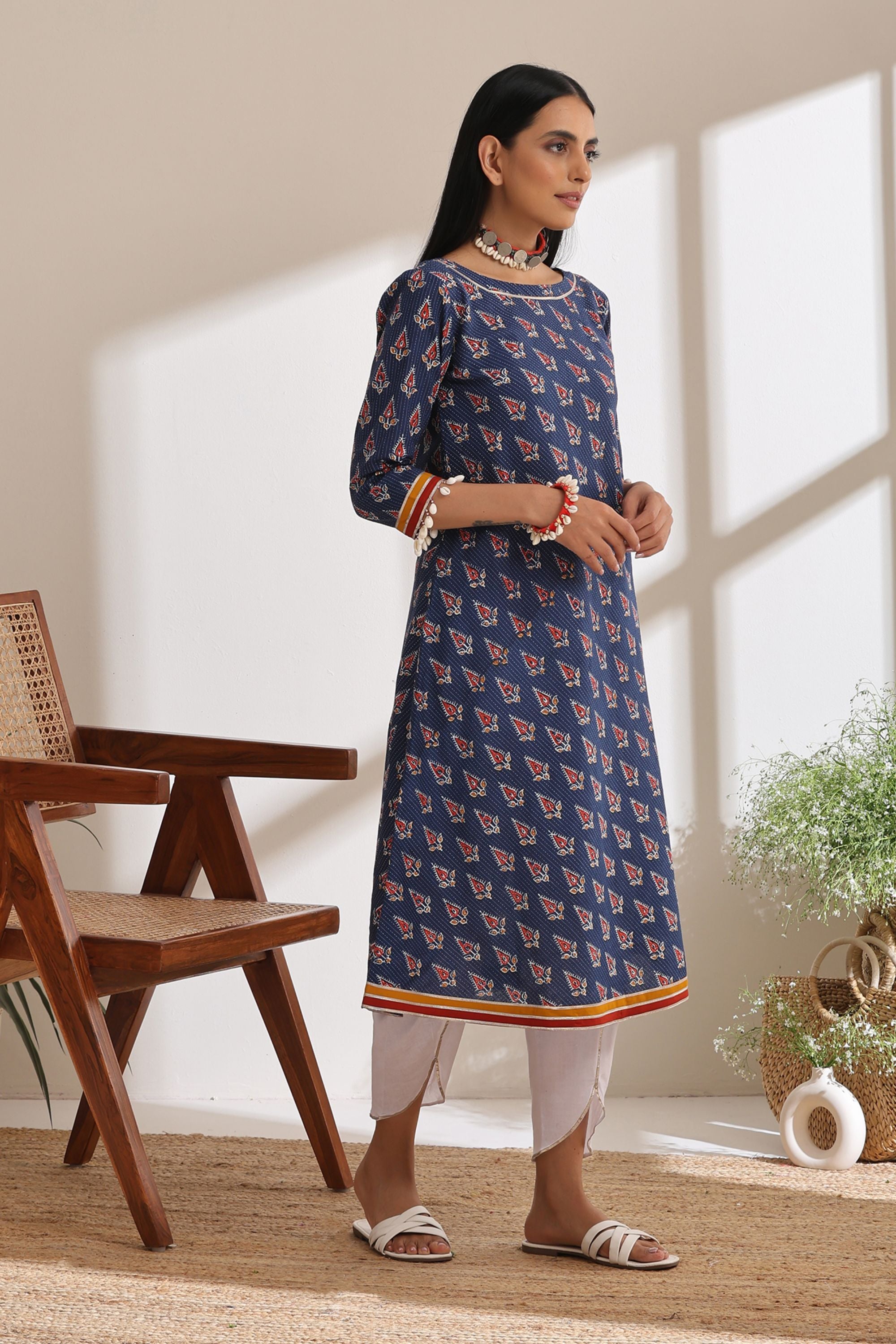 Oxford Blue Kantha Kurta Set of 2