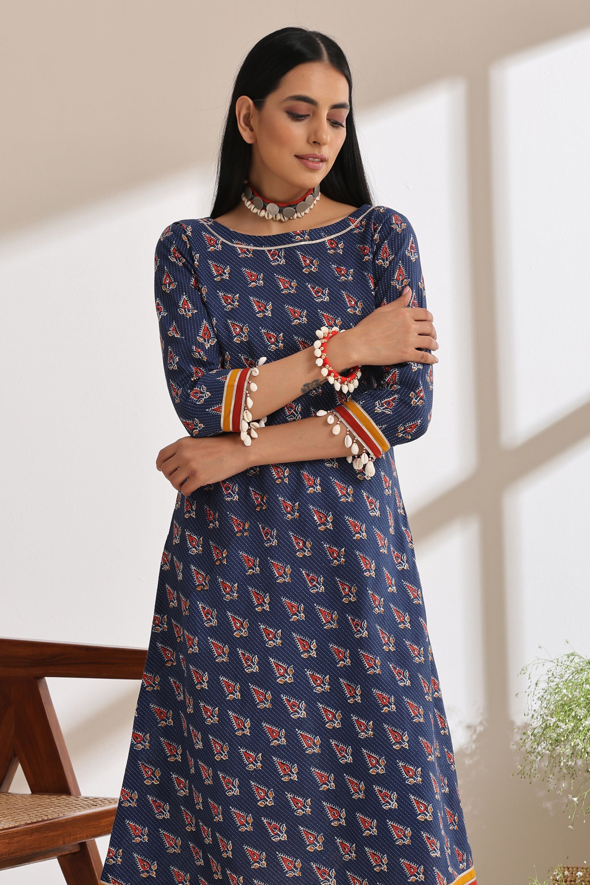 Oxford Blue Kantha Kurta Set of 2