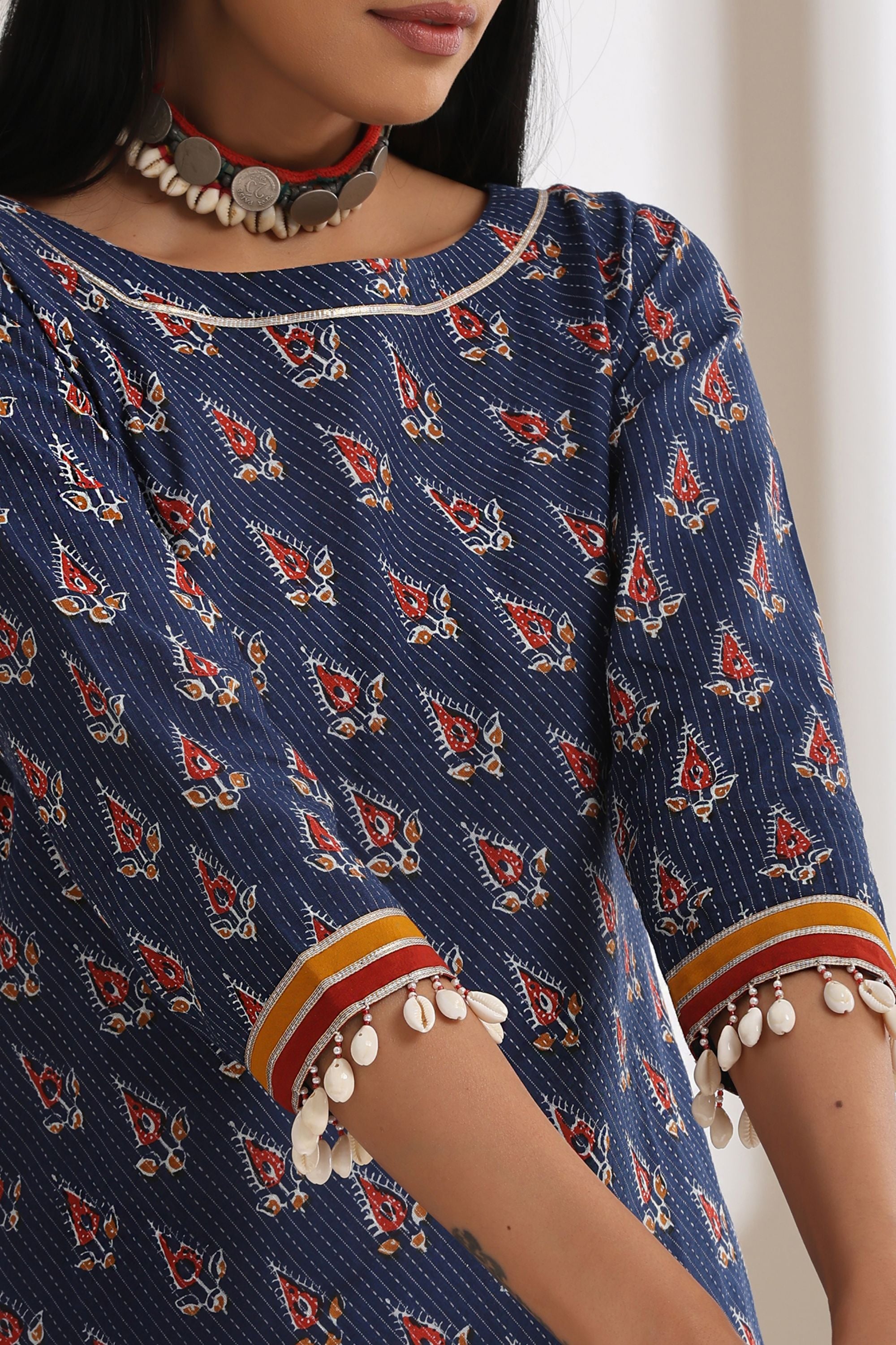 Oxford Blue Kantha Kurta Set of 2