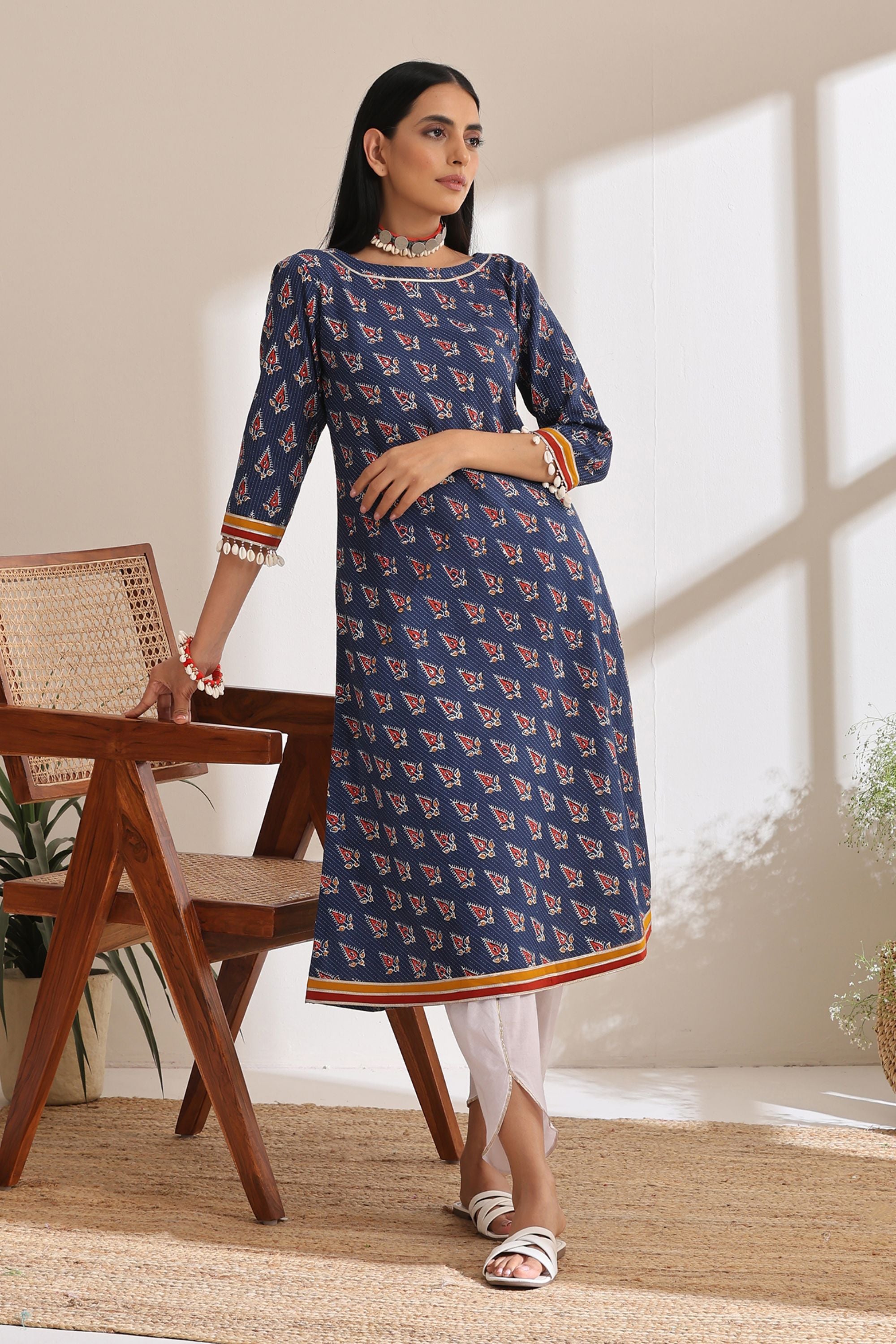 Oxford Blue Kantha Kurta Set of 2